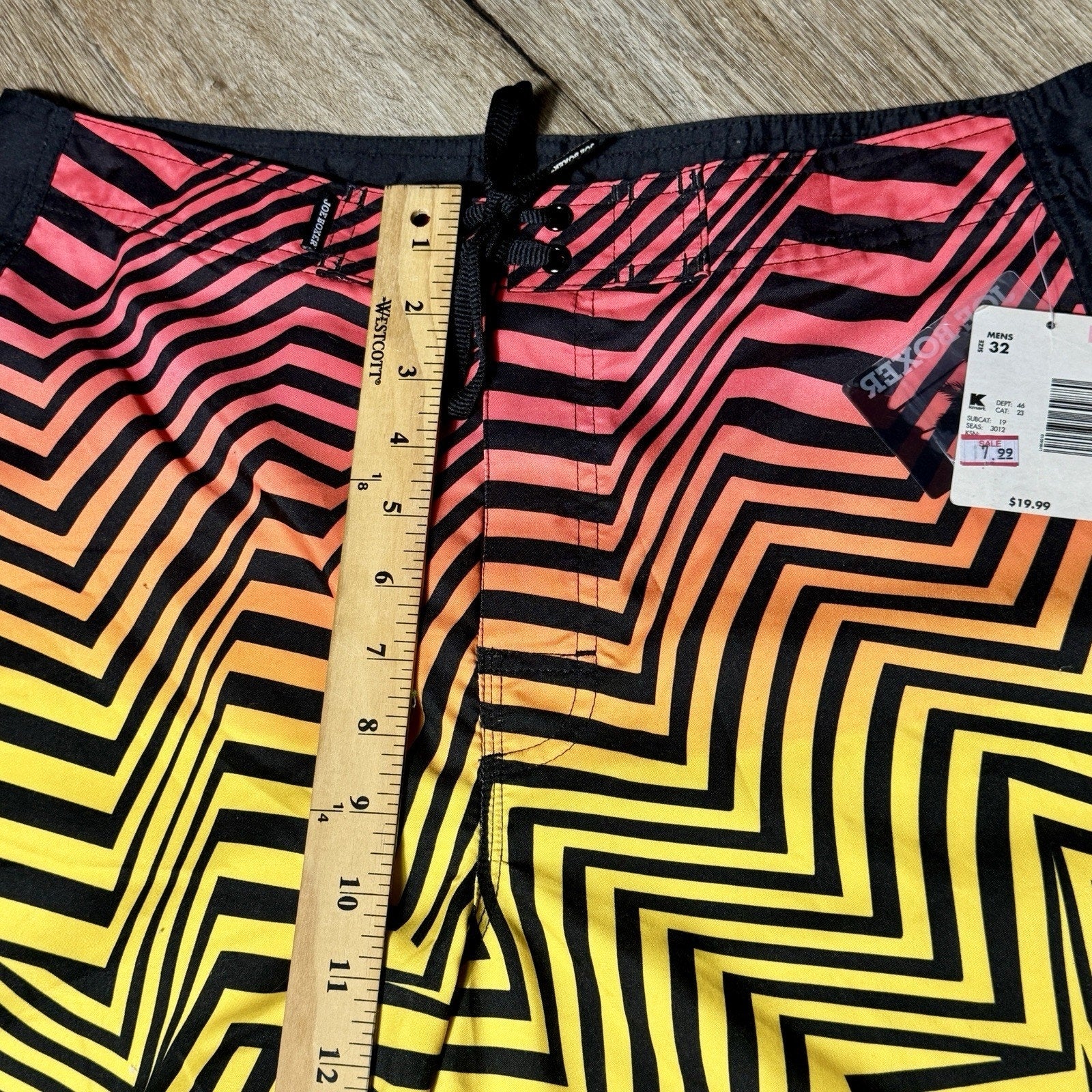 VTG Joe Boxer Men 32 Board Shorts Rainbow ZigZag Neon Swim Trunks Deadstock Y2K