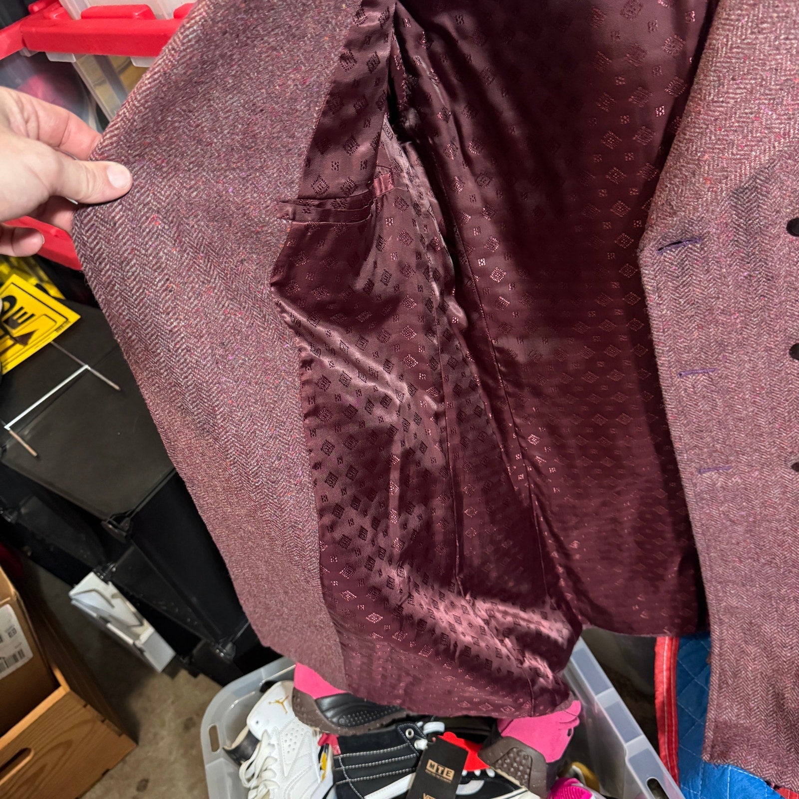 Vintage Burgundy Donegal Tweed Double Breasted Blazer Sport Coat Mens L XL 80s