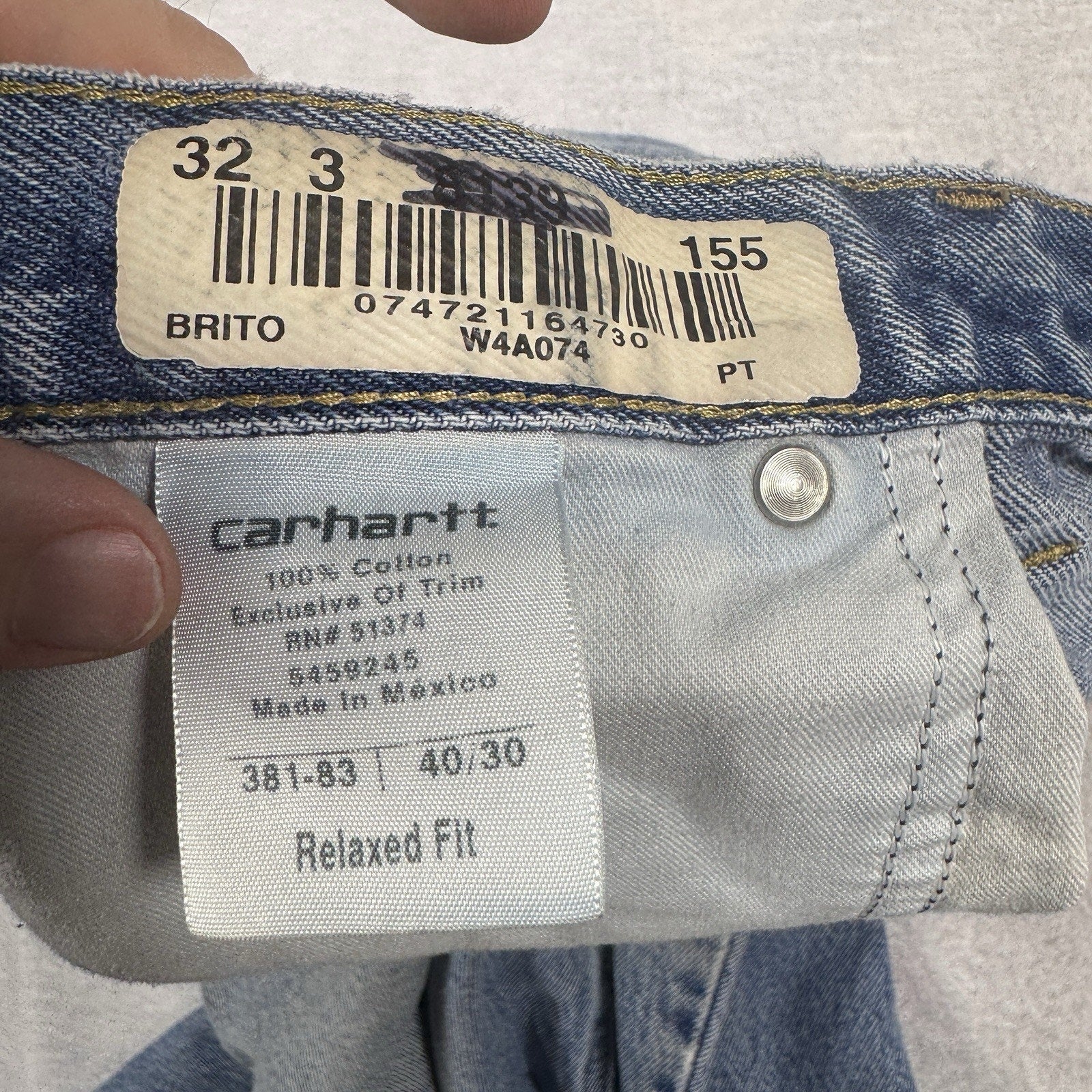 Carhartt B42 Relaxed Fit Jeans Mens 40x30 Distressed Workwear Denim Made Mexico