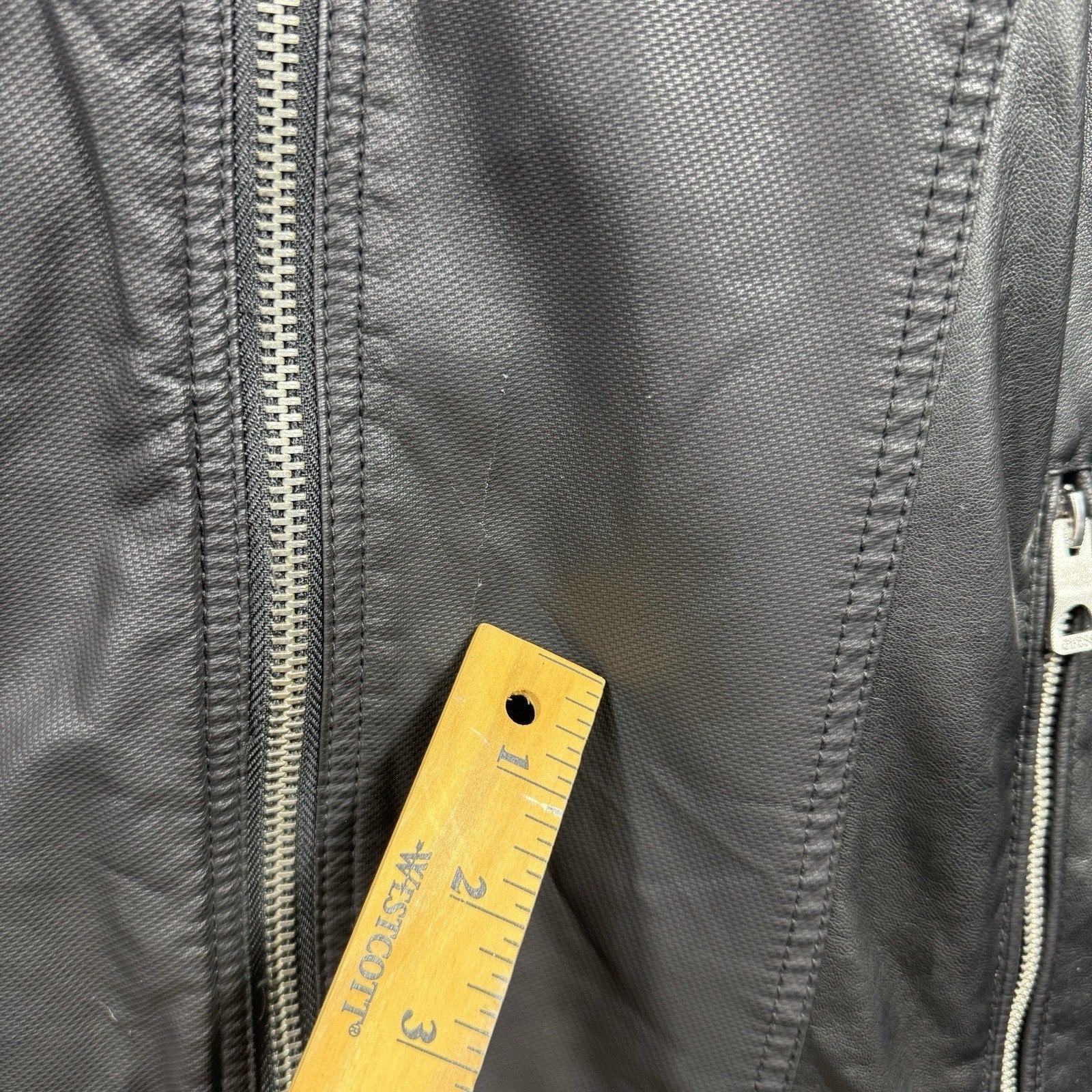 GUESS Mens Large Faux Leather Moto Cafe Racer Jacket Black Quilted Biker Zip