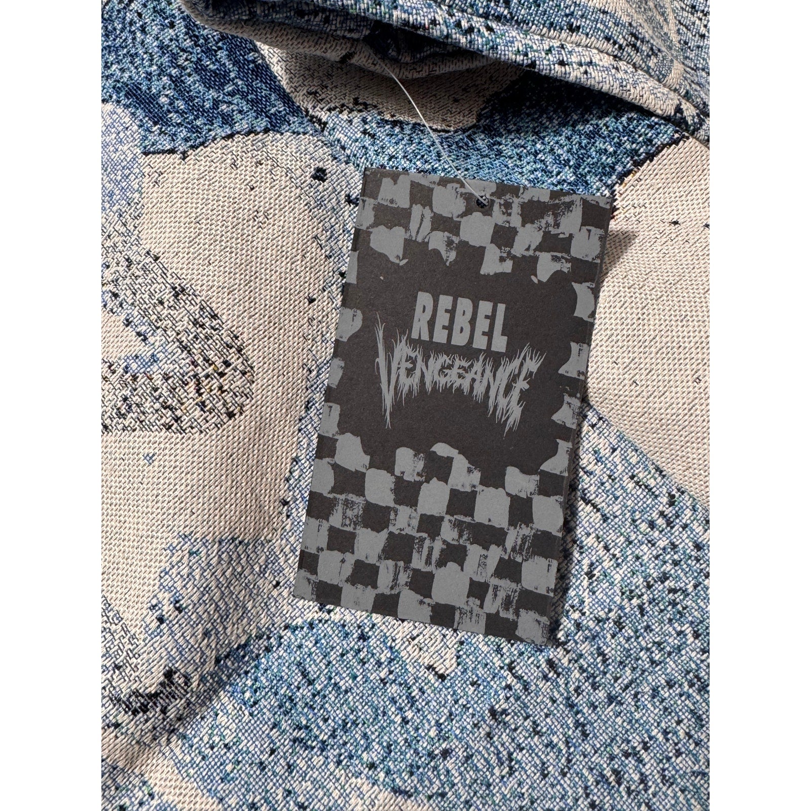 Gothic Cross Tapestry Jacket Blue CreamBoxy Streetwear L Large Rebel Vengeance