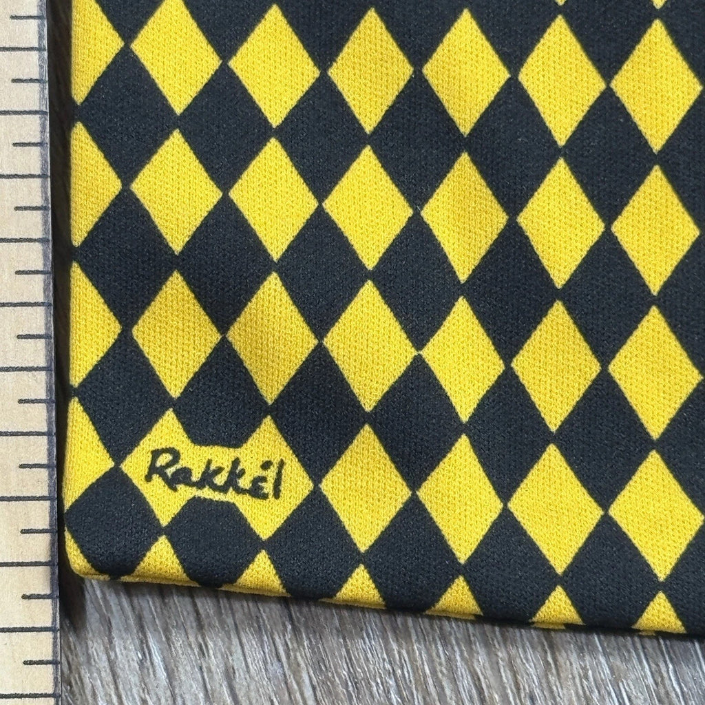 Vtg Rakkei Rama World Geometric Checkered Flight Scarf Yellow Black USA 41.5”