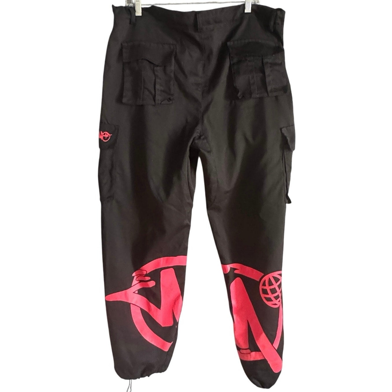 Minus Two Cargo Jogger Pants Men’s Black Red Graffiti Y2K Techwear Size