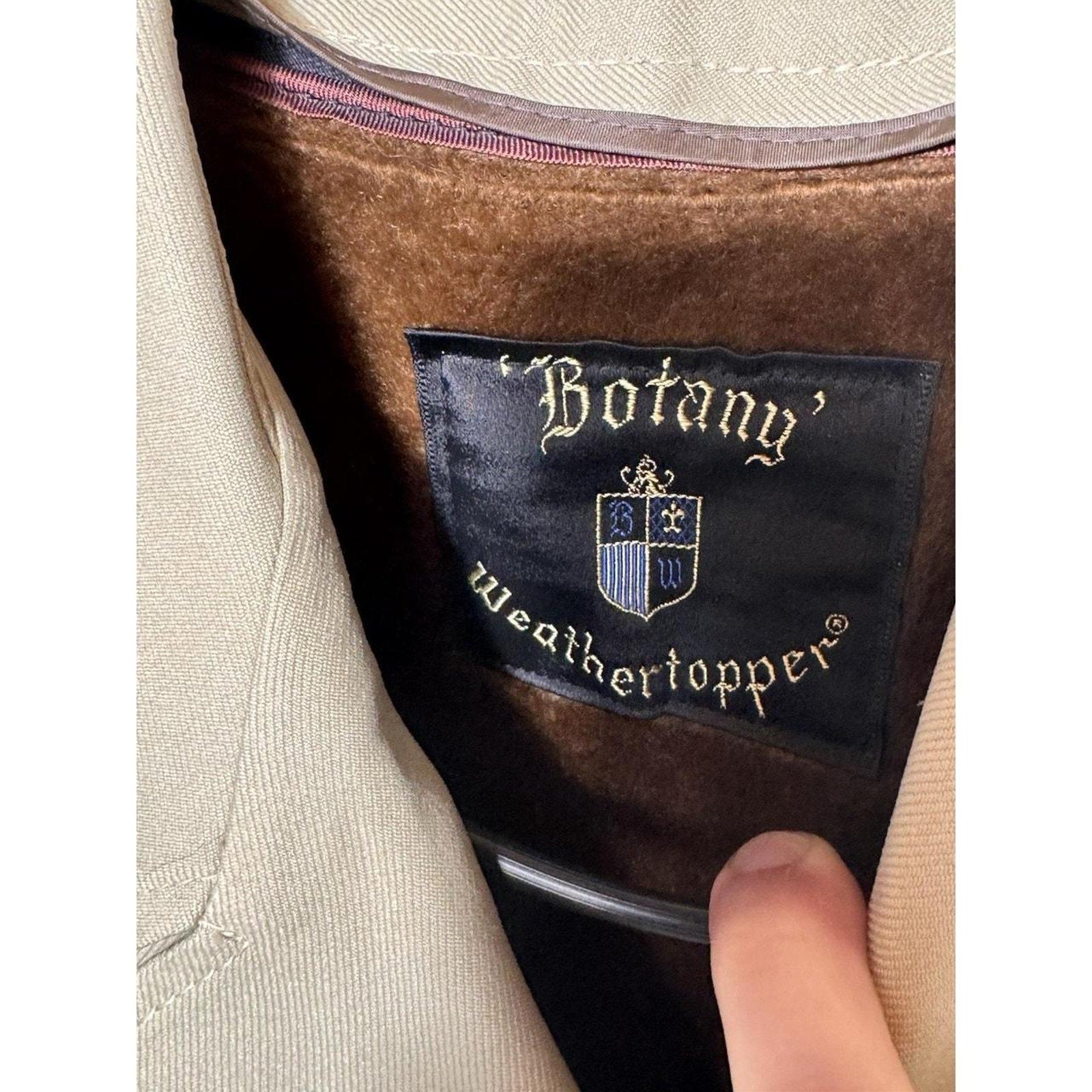 1960s Botany Weathertopper Tan Overcoat Sz L Brown Lining Wool Blend Trench Coat