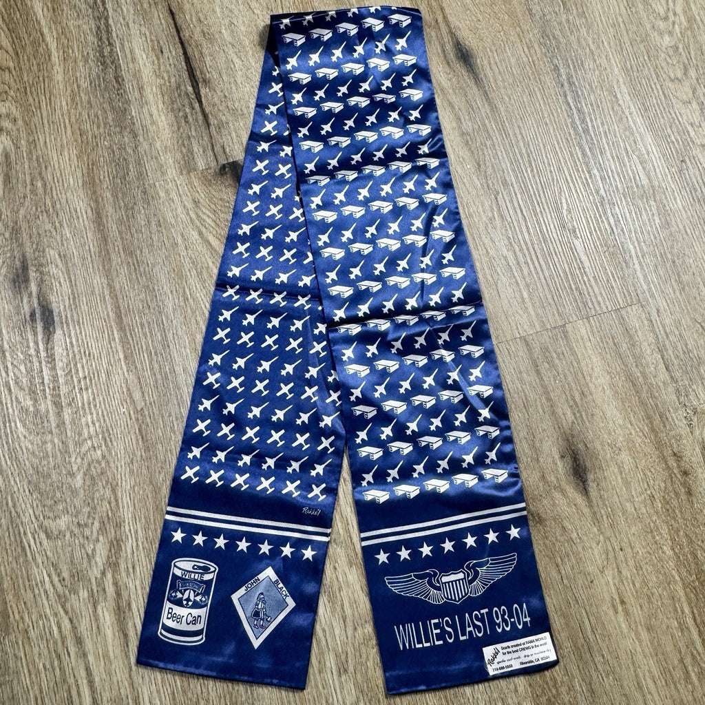Rakkei Rama World Willie’s Last 93-04 Aviation Crew Pilot Scarf Vtg USA 45”