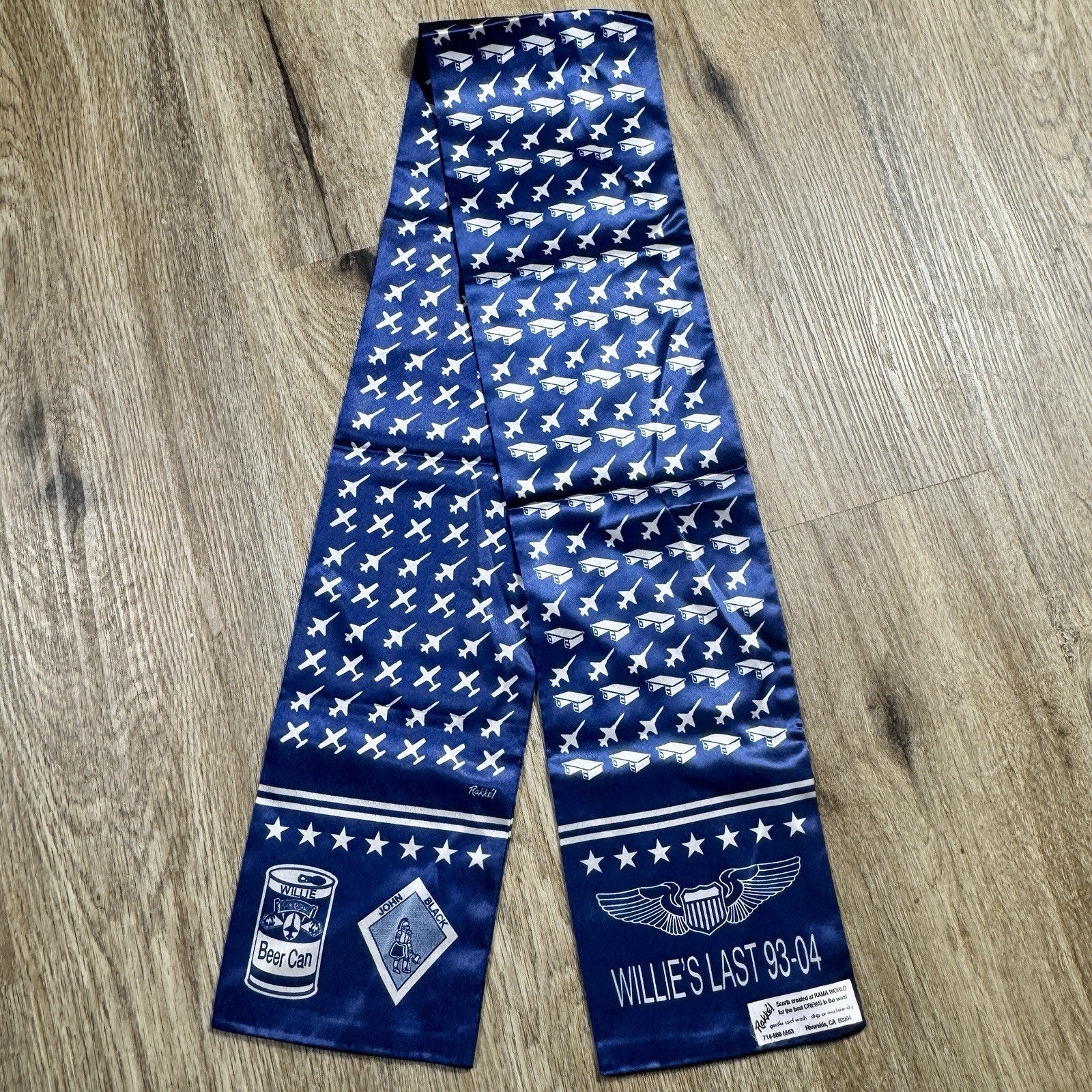 Rakkei Rama World Willie’s Last 93-04 Aviation Crew Pilot Scarf Vtg USA 45”