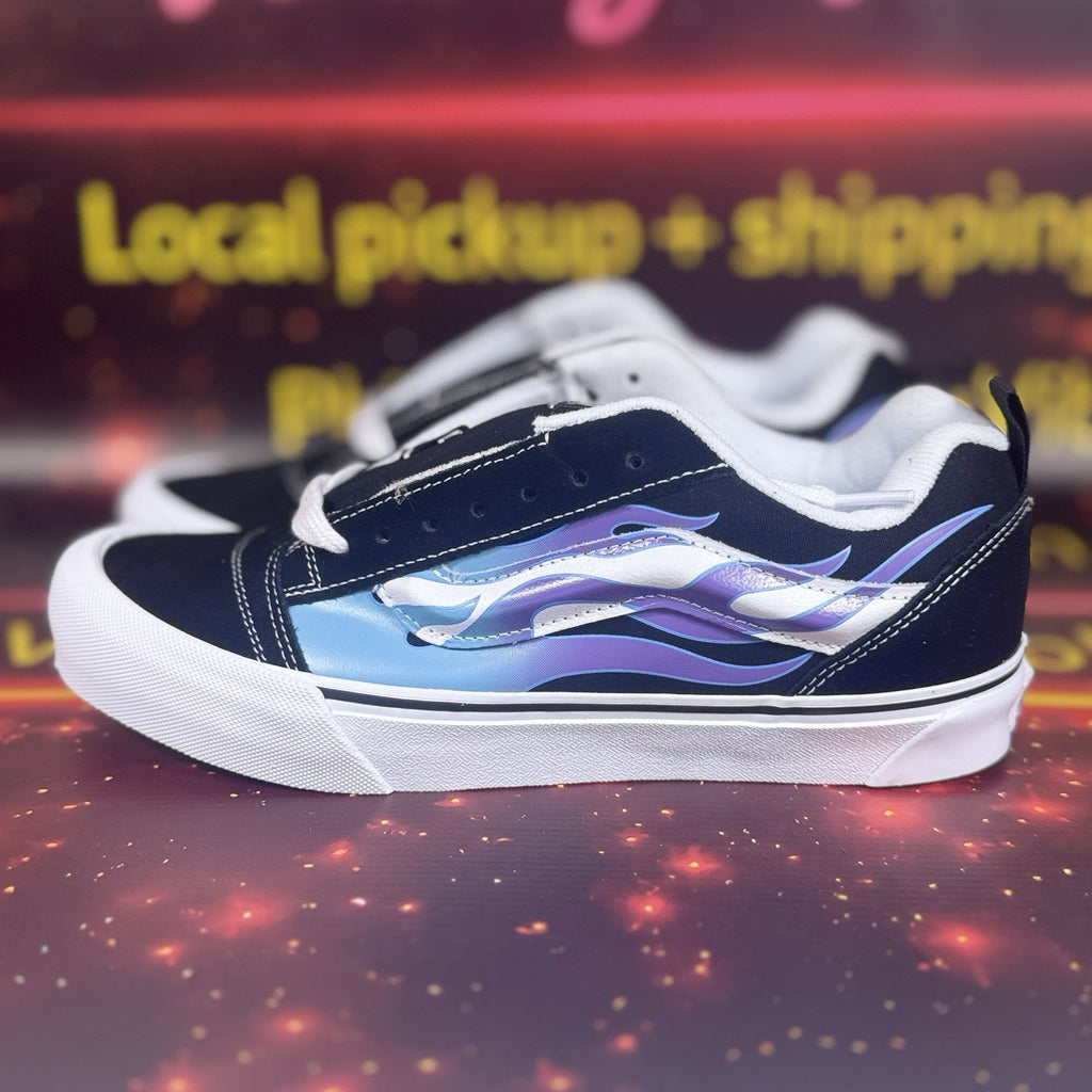 Vans Knu Skool Flame Black Blue Skate Shoes Men’s 9 W 10.5 Y2K Chunky Sneakers