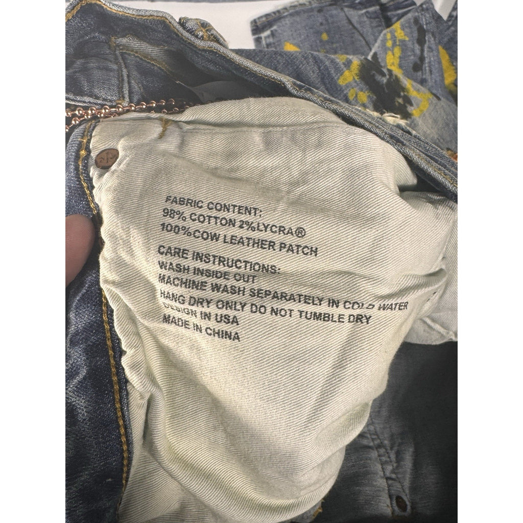 $290 Rare Purple Brand P002 Atlanta Exclusive Gold Paint Splatter Jeans Sz 34x34