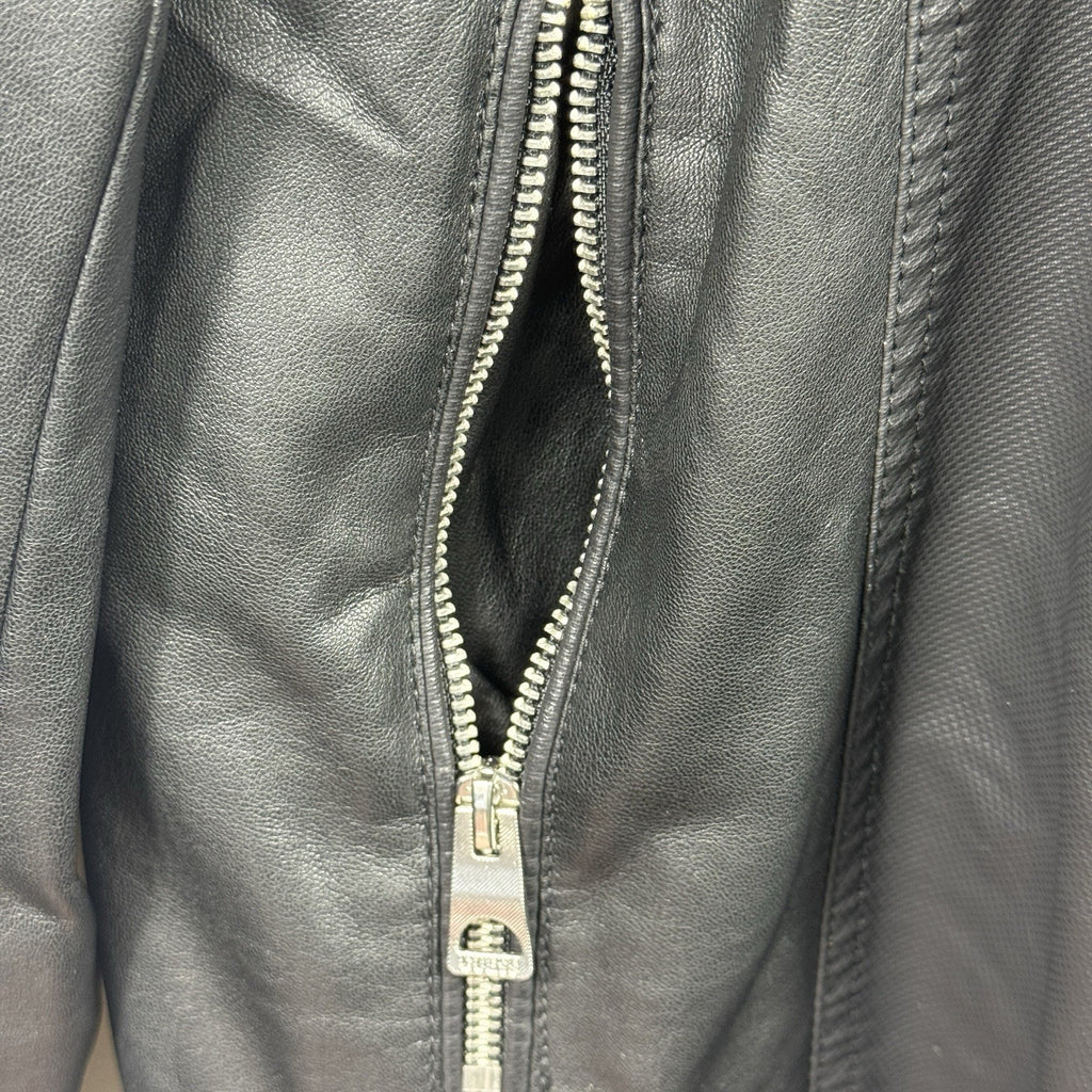 GUESS Mens Large Faux Leather Moto Cafe Racer Jacket Black Quilted Biker Zip