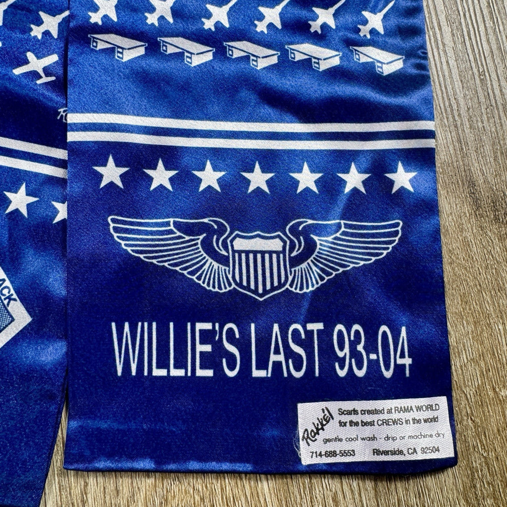 Rakkei Rama World Willie’s Last 93-04 Aviation Crew Pilot Scarf Vtg USA 45”