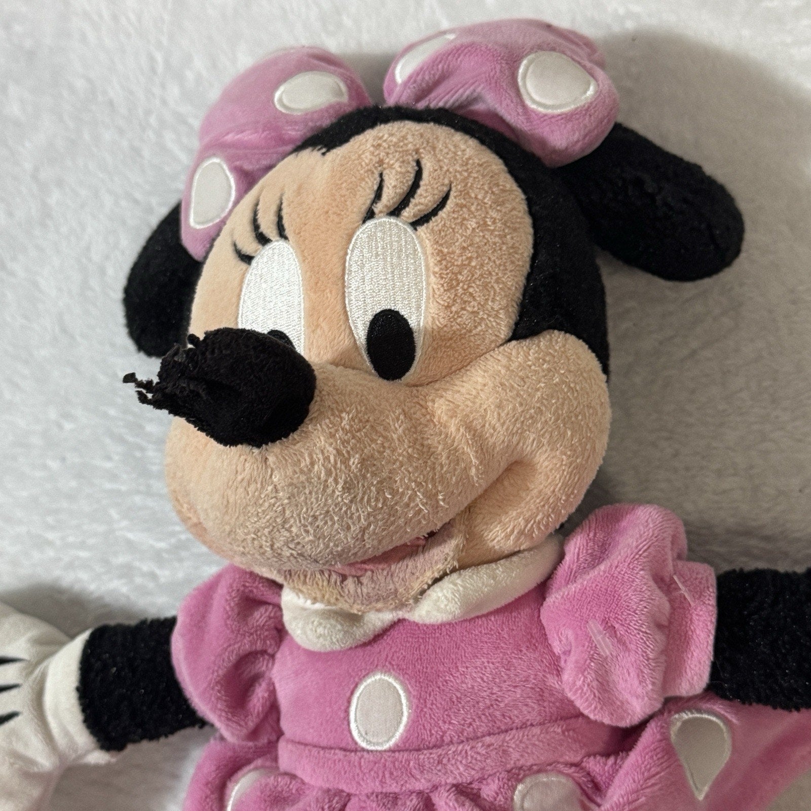 Disney Parks Minnie Mouse Plush 18” Pink Polka Dot Dress Bow Theme Park Used