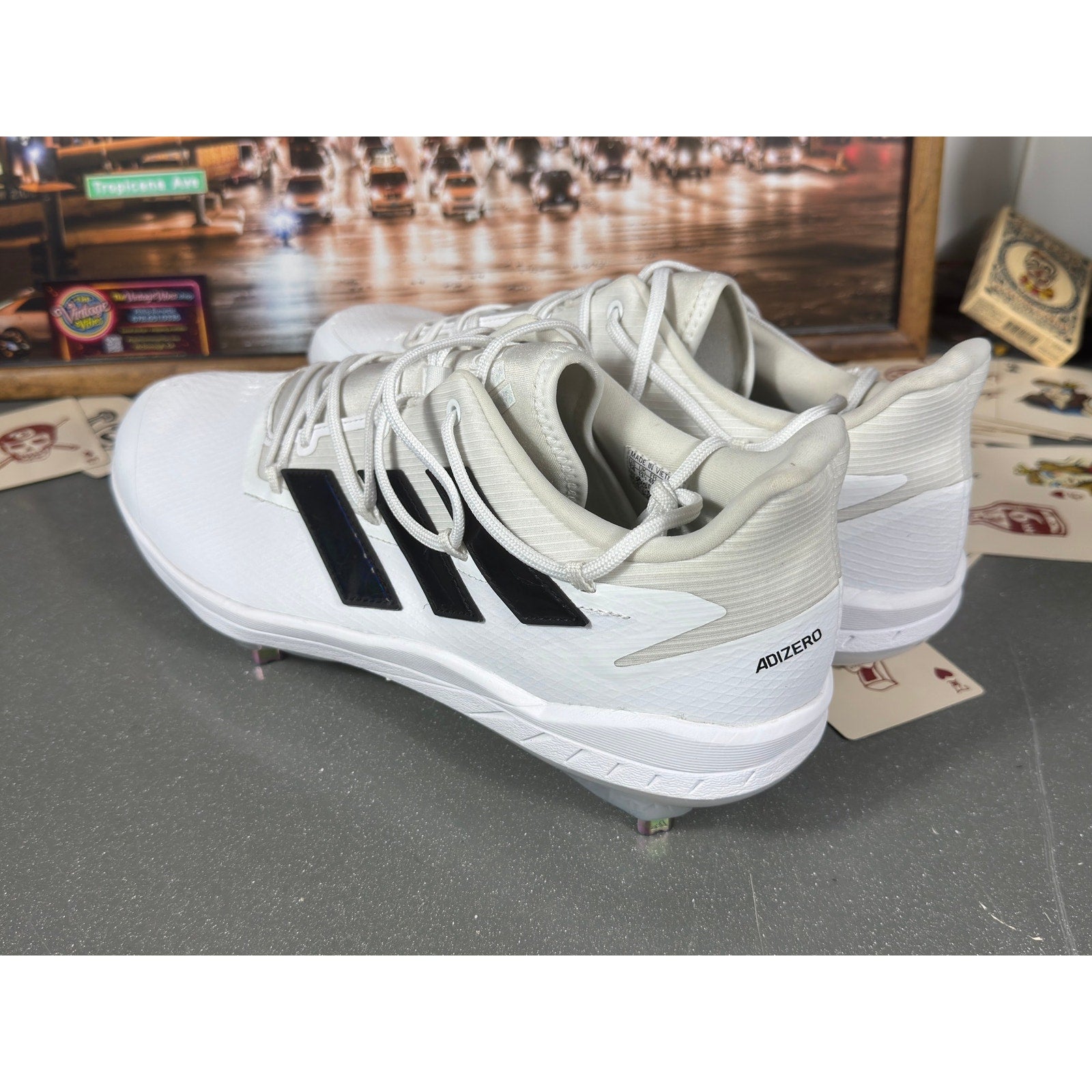 Adidas Adizero Baseball Cleats White Black Metal Spikes Men’s 14 SPG753001