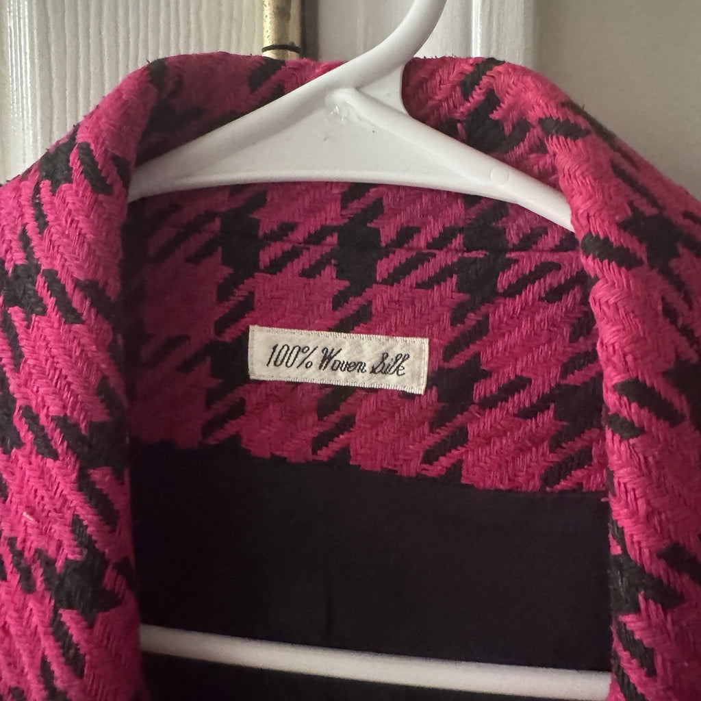 Vintage Doncaster 100% Silk Pink Black Houndstooth Blazer Women’s Size 10