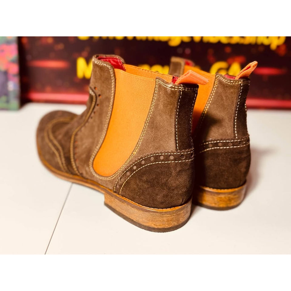 Stefano Castelli Brown Suede Wingtip Chelsea Boots Mens EU 45 US 12 Italy