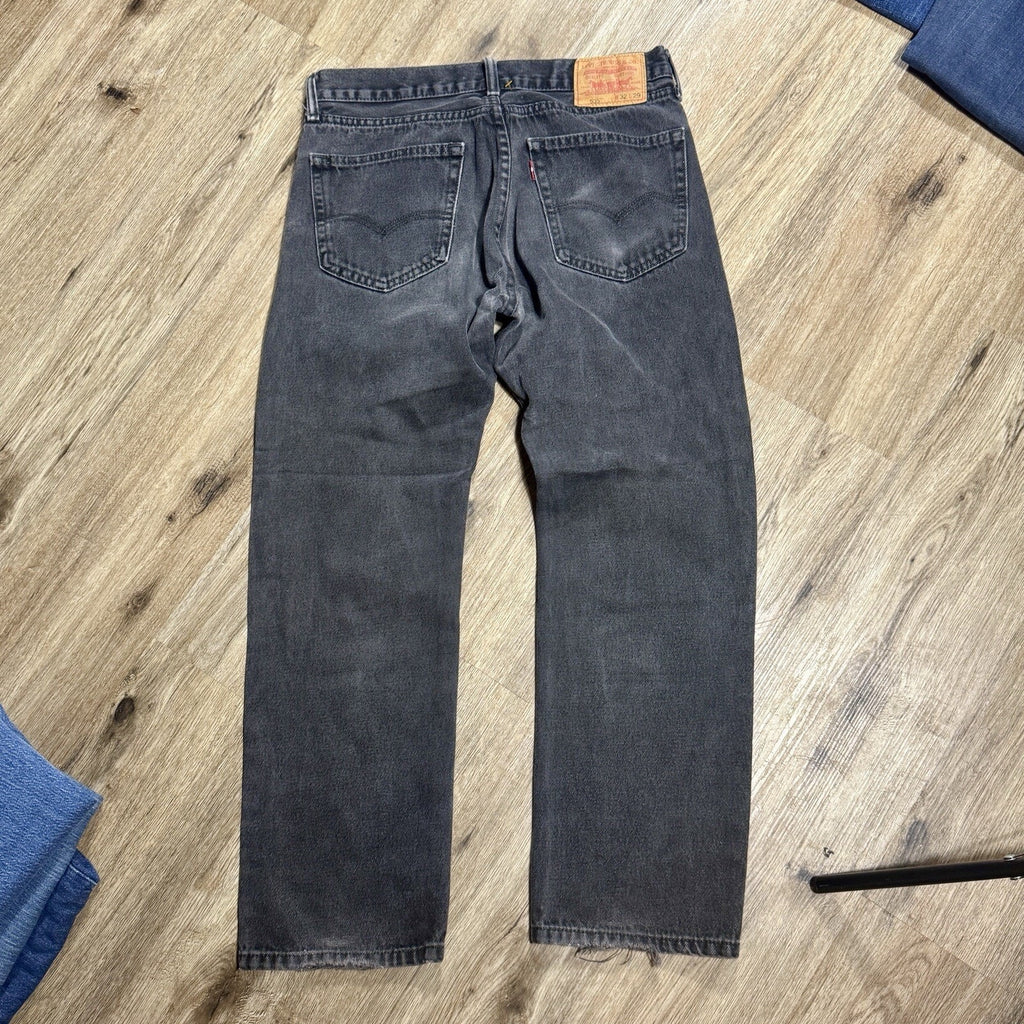 Levi's 505 Regular Fit Jeans Mens 32x29 Gray Black Straight Leg Denim VTG Y2K