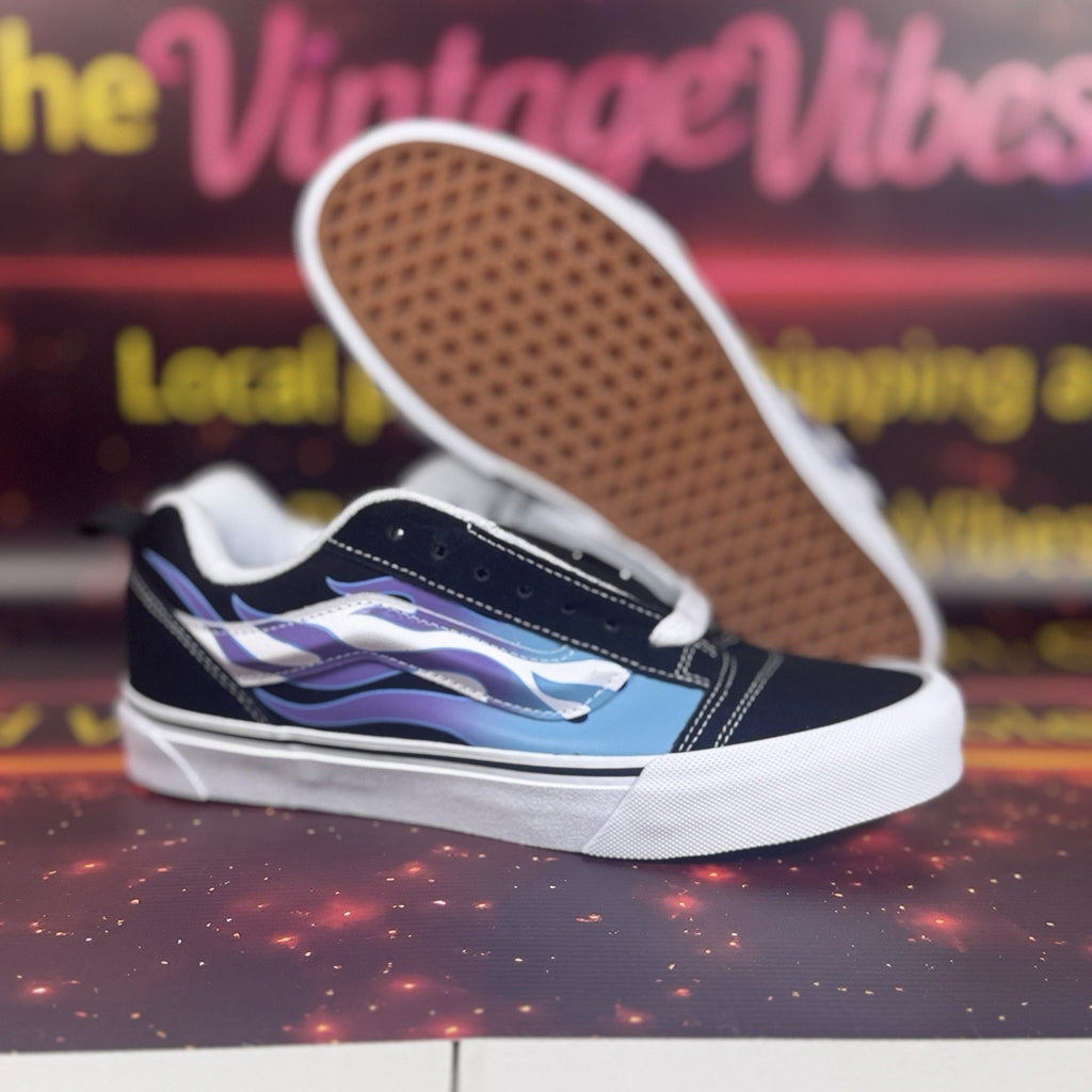 Vans Knu Skool Flame Black Blue Skate Shoes Men’s 9 W 10.5 Y2K Chunky Sneakers
