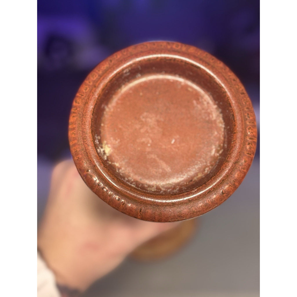 15” Tuscan Style Ceramic Pillar Candle Holder Brown Gold Fleur‑De‑Lis Vtg Home