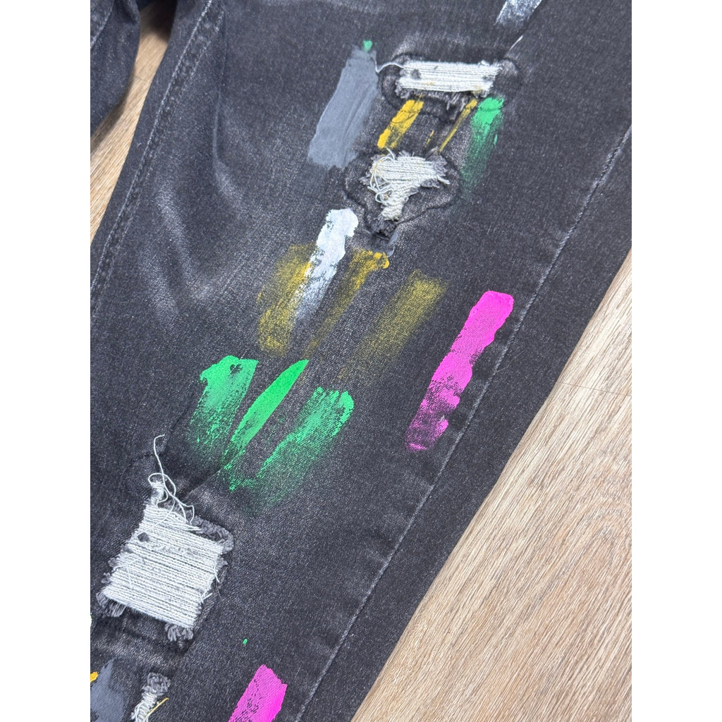 Switch Remarkable Distressed Paint Splatter Jeans Men’s 40x32 Slim Taper Black Denim NWT