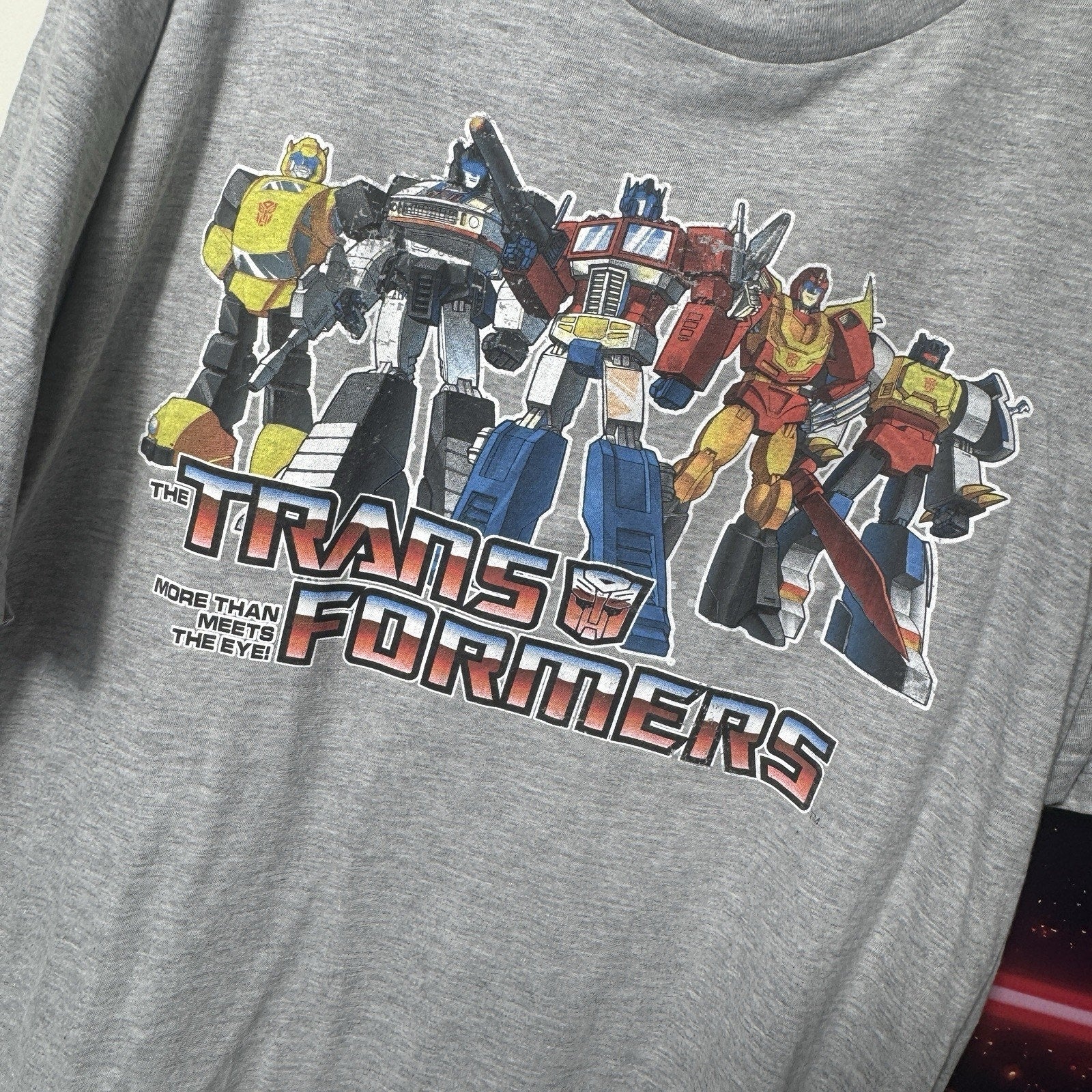 2009 Transformers G1 Optimus Prime Bumblebee Graphic T-Shirt XL Hasbro Gray Y2K