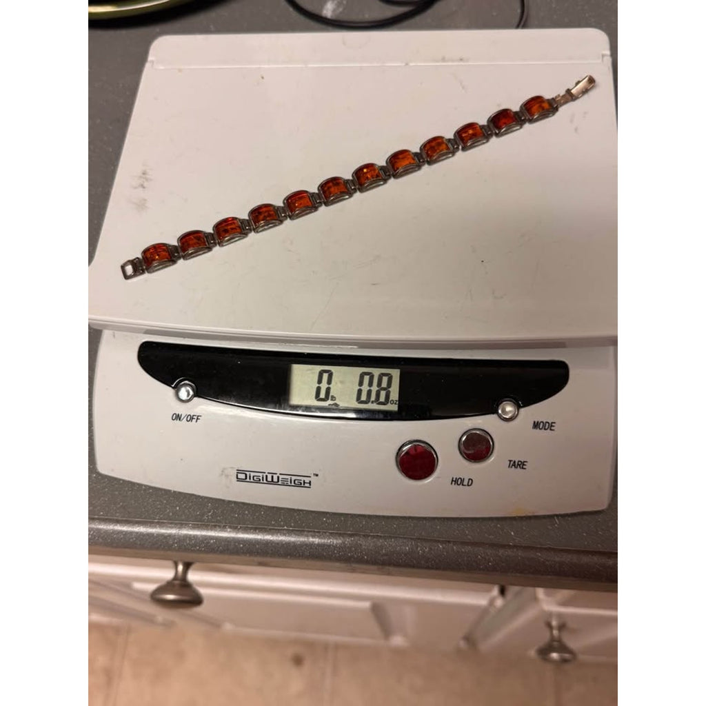 Vtg Baltic Amber Bracelet 925 Sterling Silver Natural Inclusions Estate Jewelry