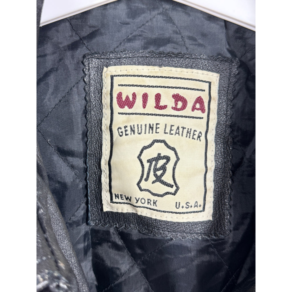 Men's Vintage Wilda Genuine Leather Black Motorcycle Jacket Made in USA Large