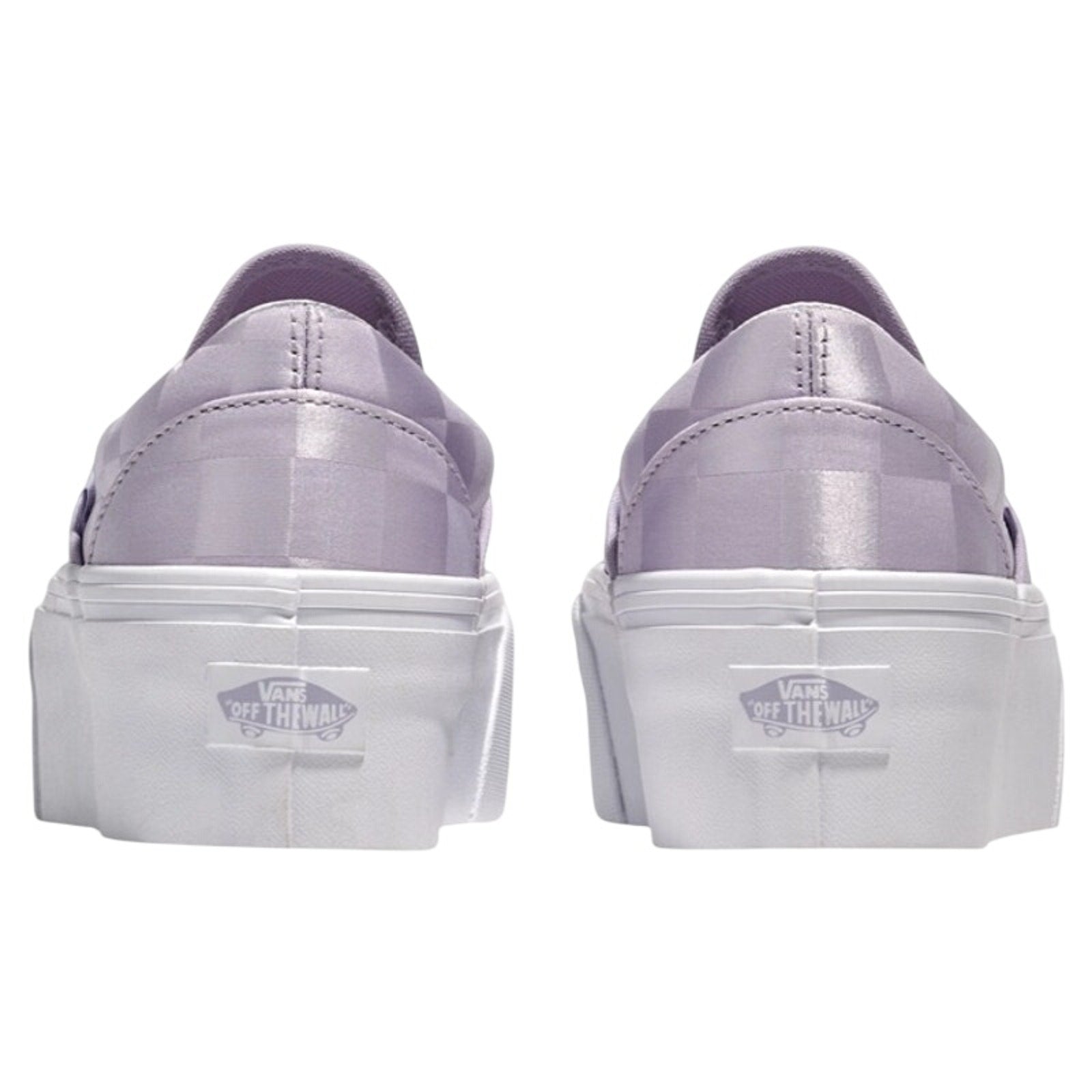 Vans Classic Slip-On Stackform Checkerboard Satin Lilac Purple Platform Shoes W7