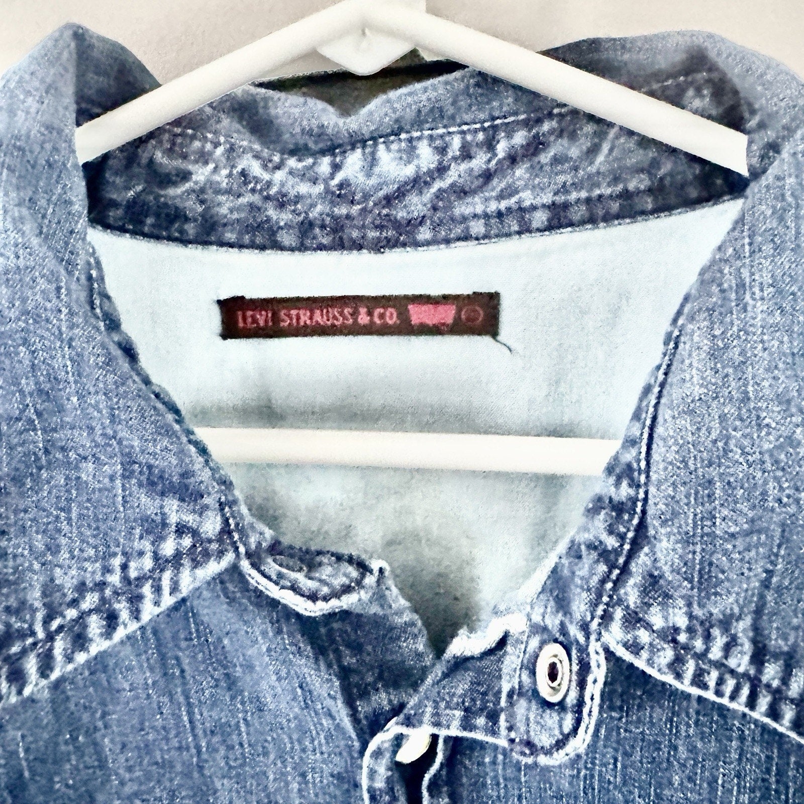Levi's Red Tab Denim Western Pearl Snap Shirt Men's XXL Blue Long Sleeve Cowboy