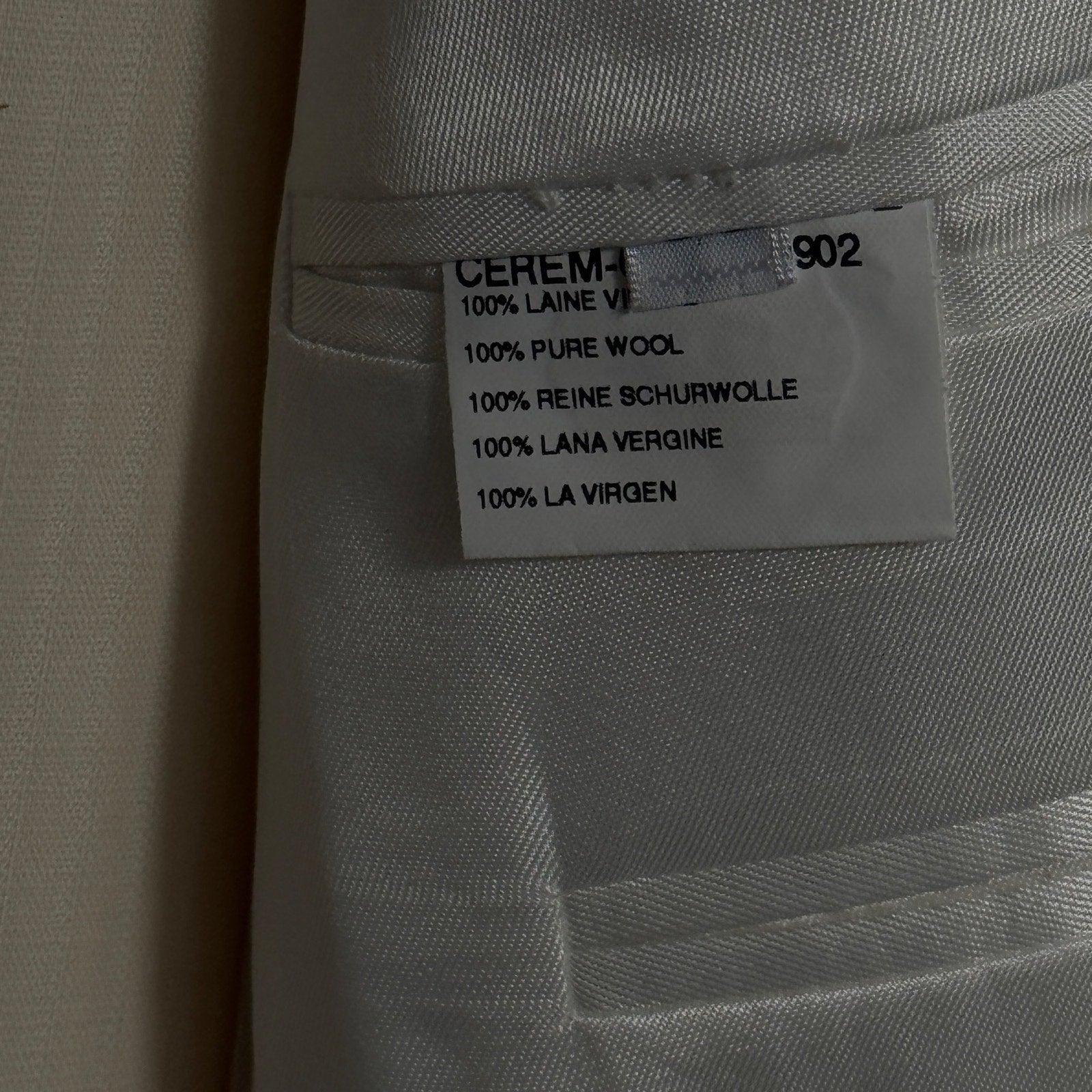 NWT Courrèges Homme Ivory Virgin Wool 2 Piece Suit EU 47 French Designer