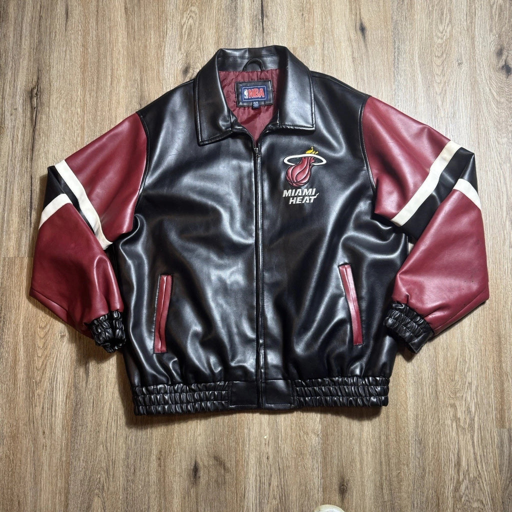 Vintage Y2K Miami Heat NBA Basketball Black Leather Bomber Jacket Men’s XL RARE