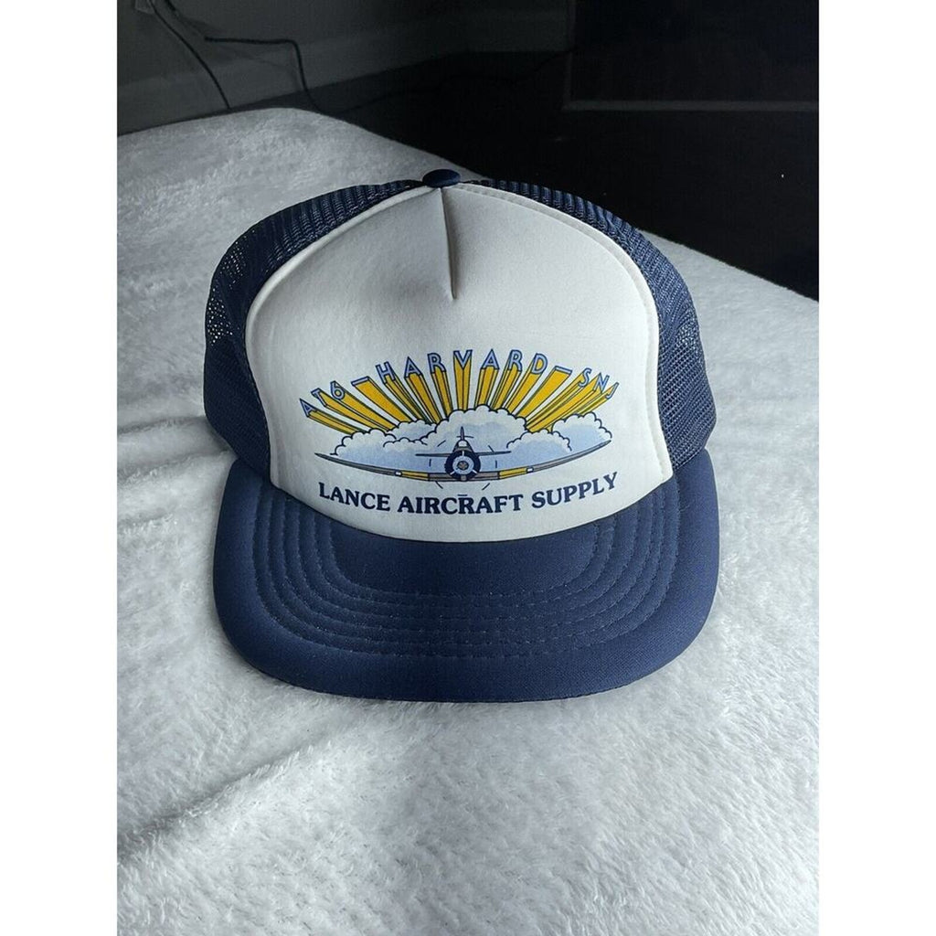 Vintage Lance Aircraft Supply Trucker Hat Jet Blue Foam AT6 Harvard SNJ AIRPLANE