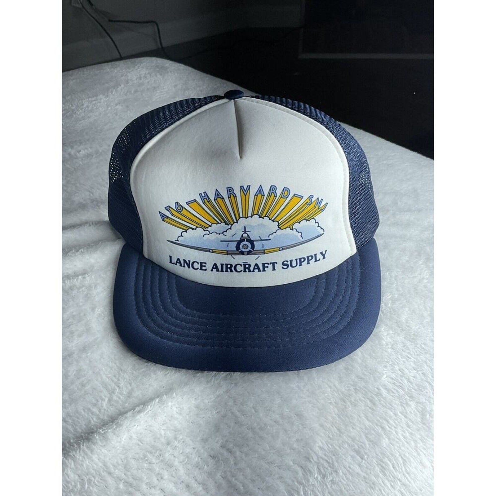 Vintage Lance Aircraft Supply Trucker Hat Jet Blue Foam AT6 Harvard SNJ AIRPLANE