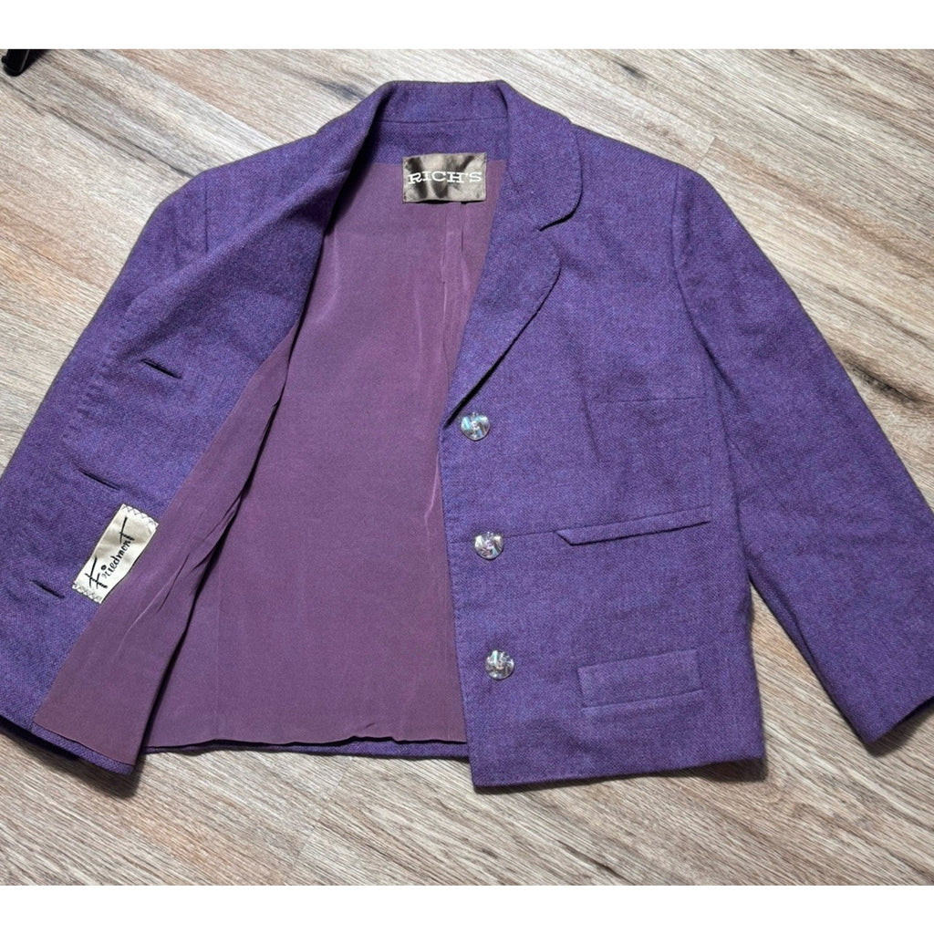Vtg 50s Friedmont Rich’s Purple Wool Blazer ILGWU Union Jacket USA Sz Small 4-6