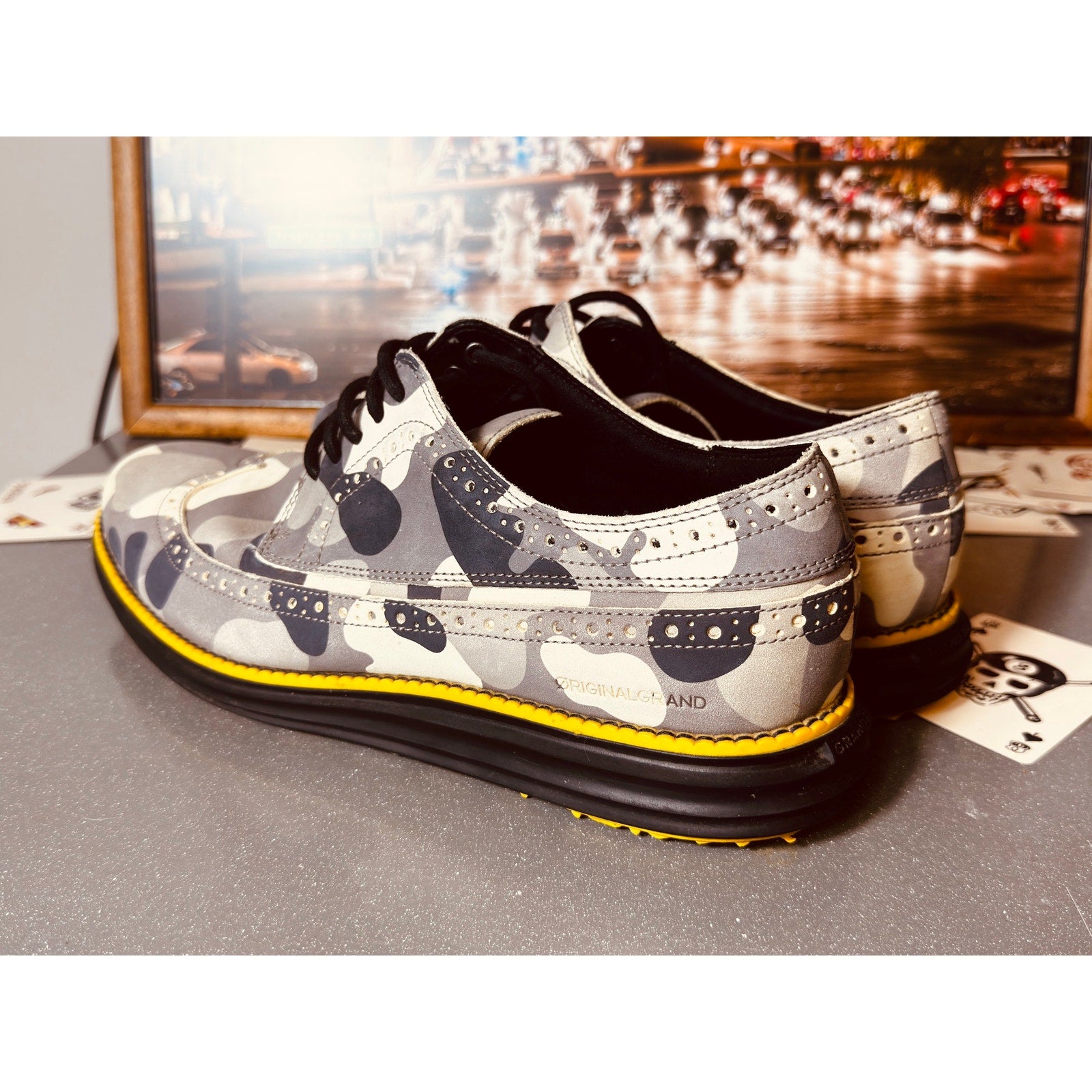 Cole Haan OriginalGrand Golf Wingtip Oxford Shoes Gray Camo Leather Men’s Sz 10M