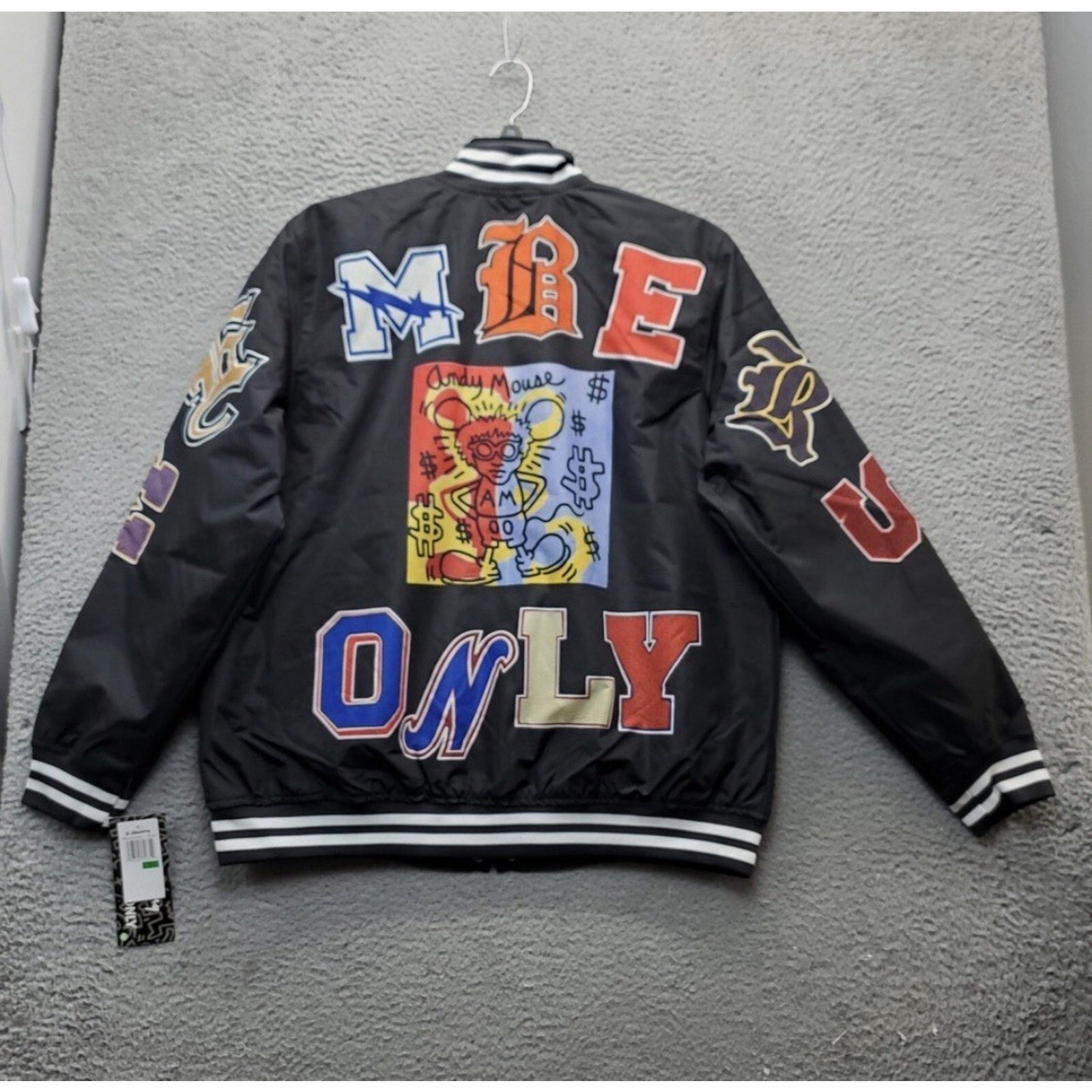 Rare Members Only x Keith Haring Bomber Jacket XL Black Tokyo Pop Andy Mouse NWT