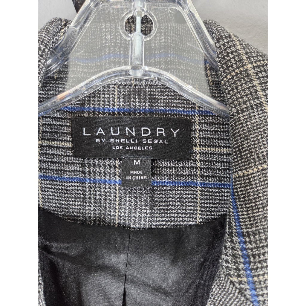 Laundry Shelli Segal Plaid Double Breasted Blazer Womens Sz M Gray Blue Medium