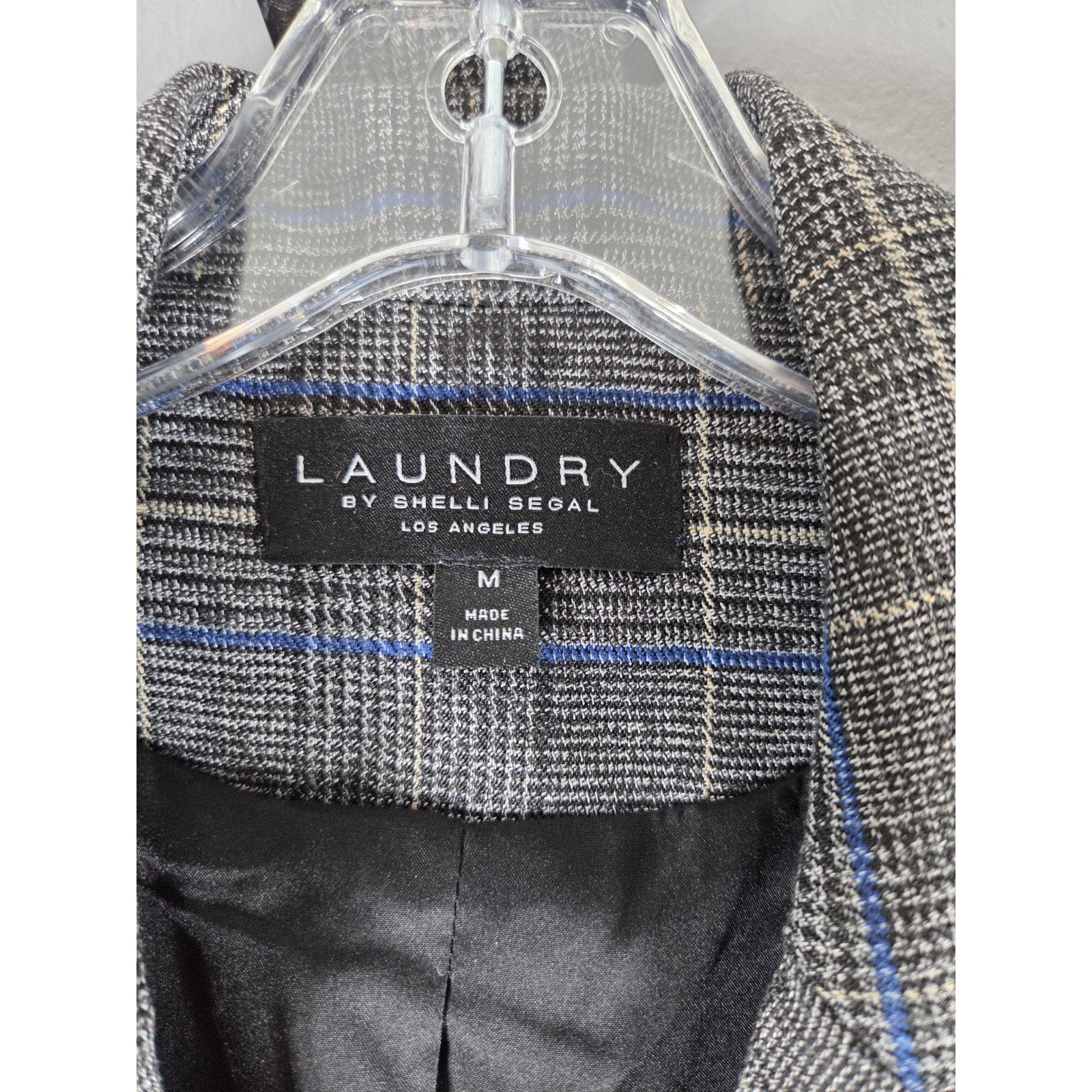 Laundry Shelli Segal Plaid Double Breasted Blazer Womens Sz M Gray Blue Medium