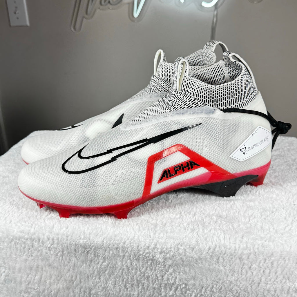 Nike Alpha Menace Elite 3 Flyknit Football Cleats White Red DM1792-105 Mens 16