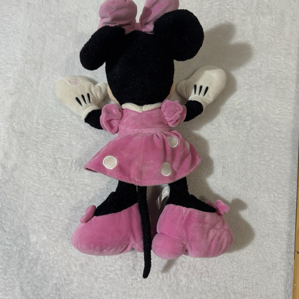 Disney Parks Minnie Mouse Plush 18” Pink Polka Dot Dress Bow Theme Park Used