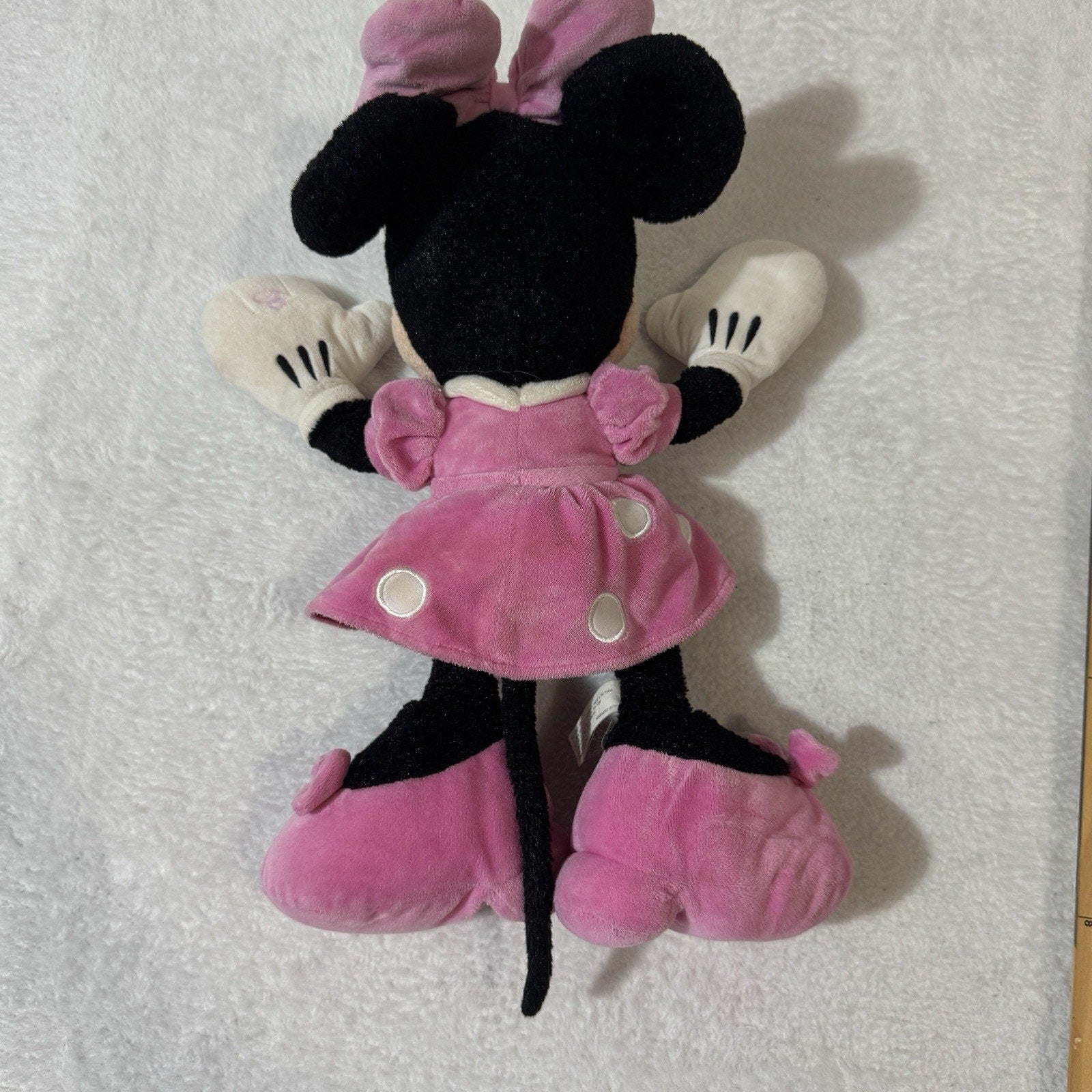 Disney Parks Minnie Mouse Plush 18” Pink Polka Dot Dress Bow Theme Park Used
