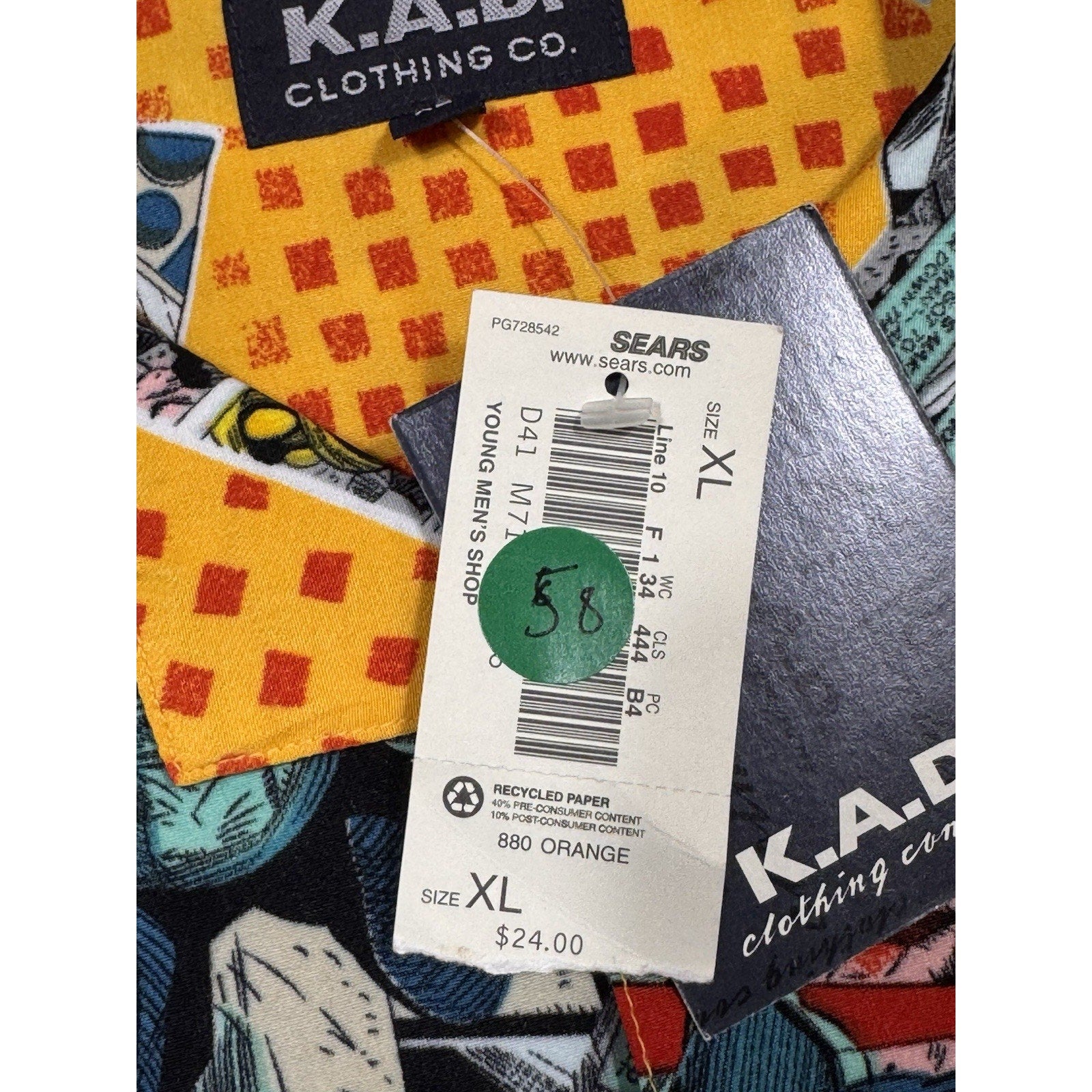 Vtg KAD Comic Book All Over Print Button Up Shirt Marvel Style XL Thor Hulk Y2K