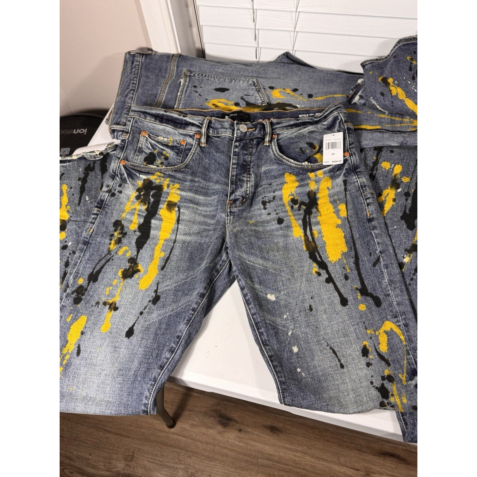 $290 Rare Purple Brand P002 Atlanta Exclusive Gold Paint Splatter Jeans Sz 34x34