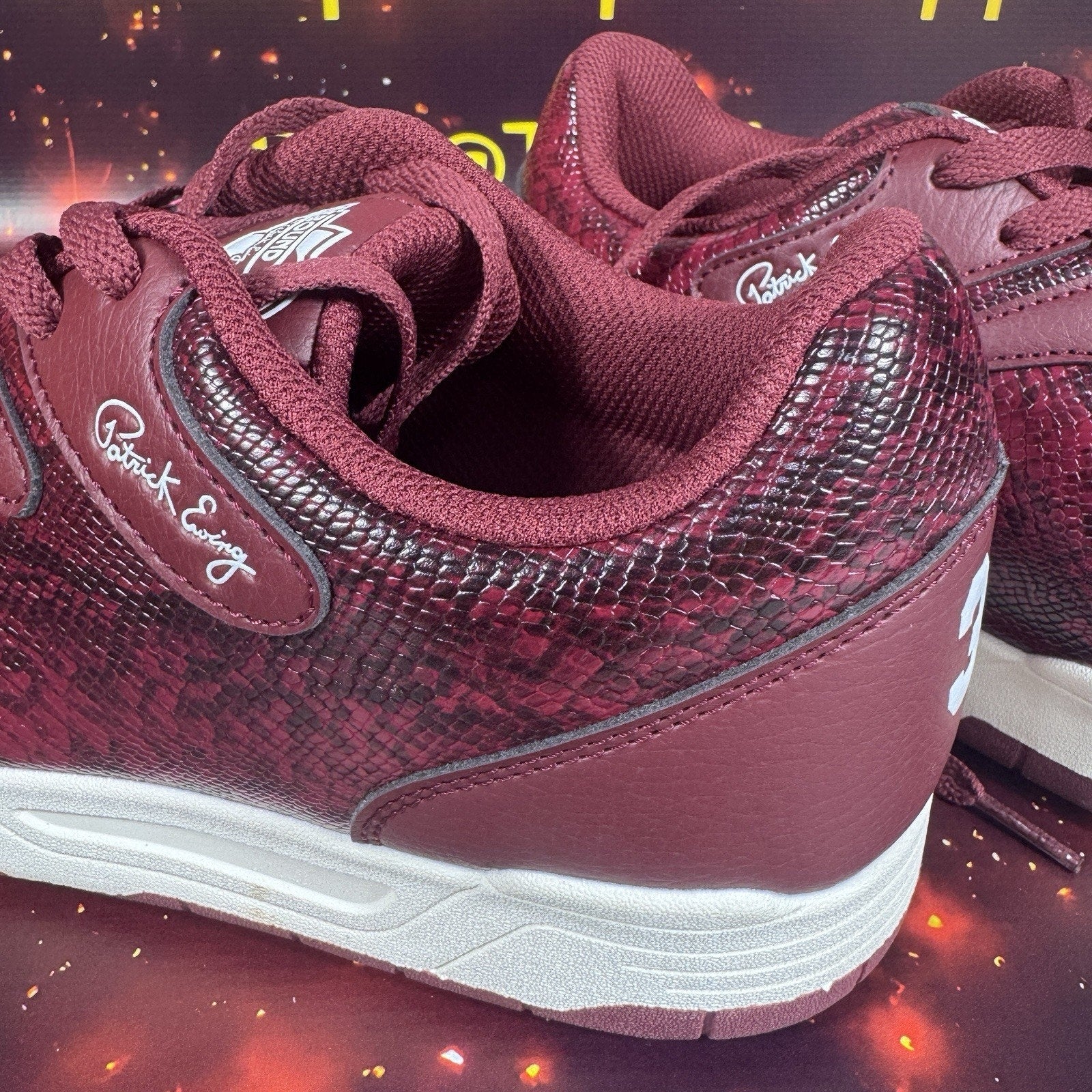 Patrick Ewing Rebound Backcourt Snake Burgundy Sneakers Shoes 1RMSN06-117 8.5