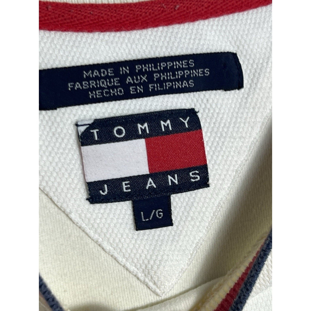 Vtg 90s Y2K Tommy Hilfiger Tommy Jeans Sleeveless Tank Top - Size L White & Blue