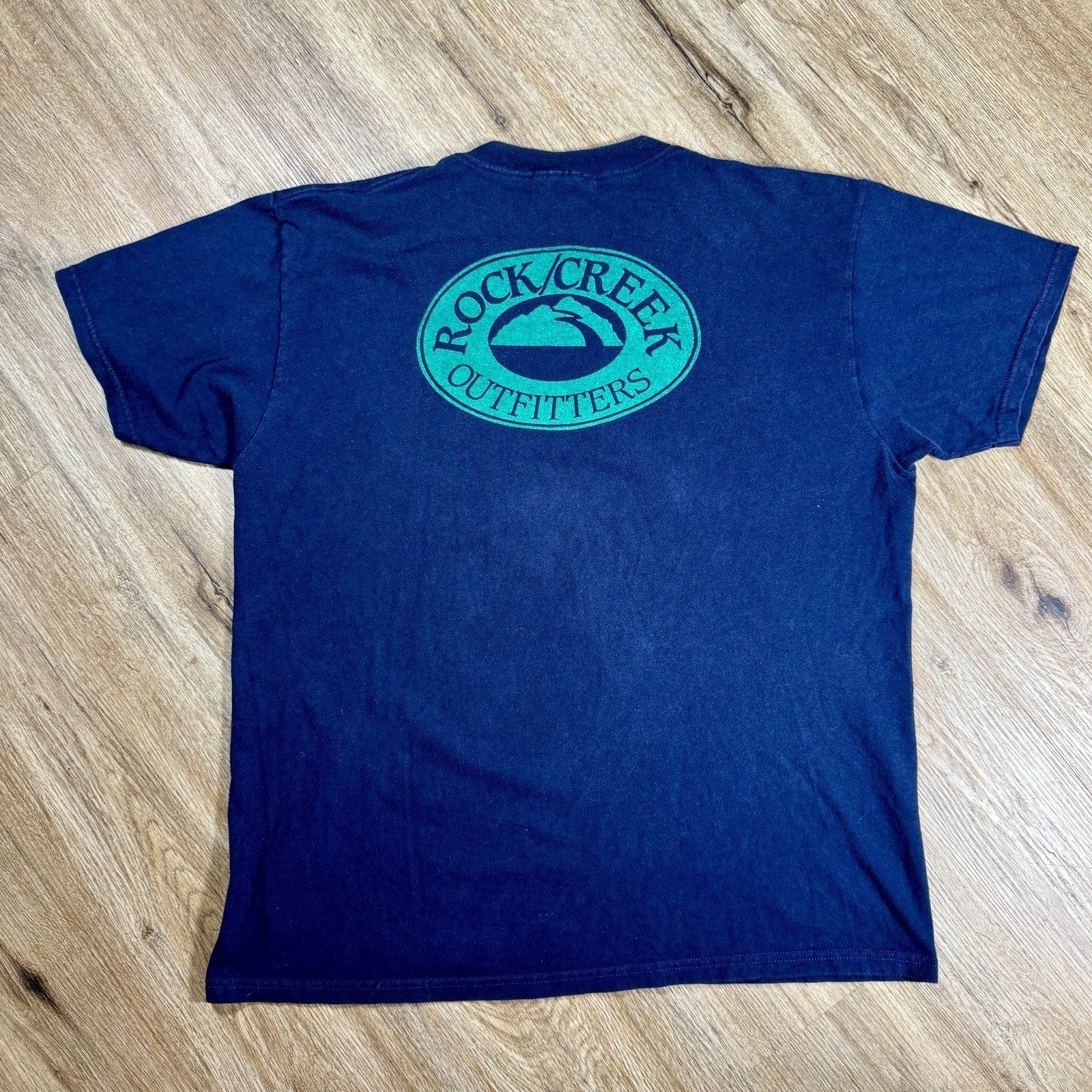 Vtg 90s Lee USA Rock Creek Outfitters Outdoor Hiking Camping Graphic T Shirt L