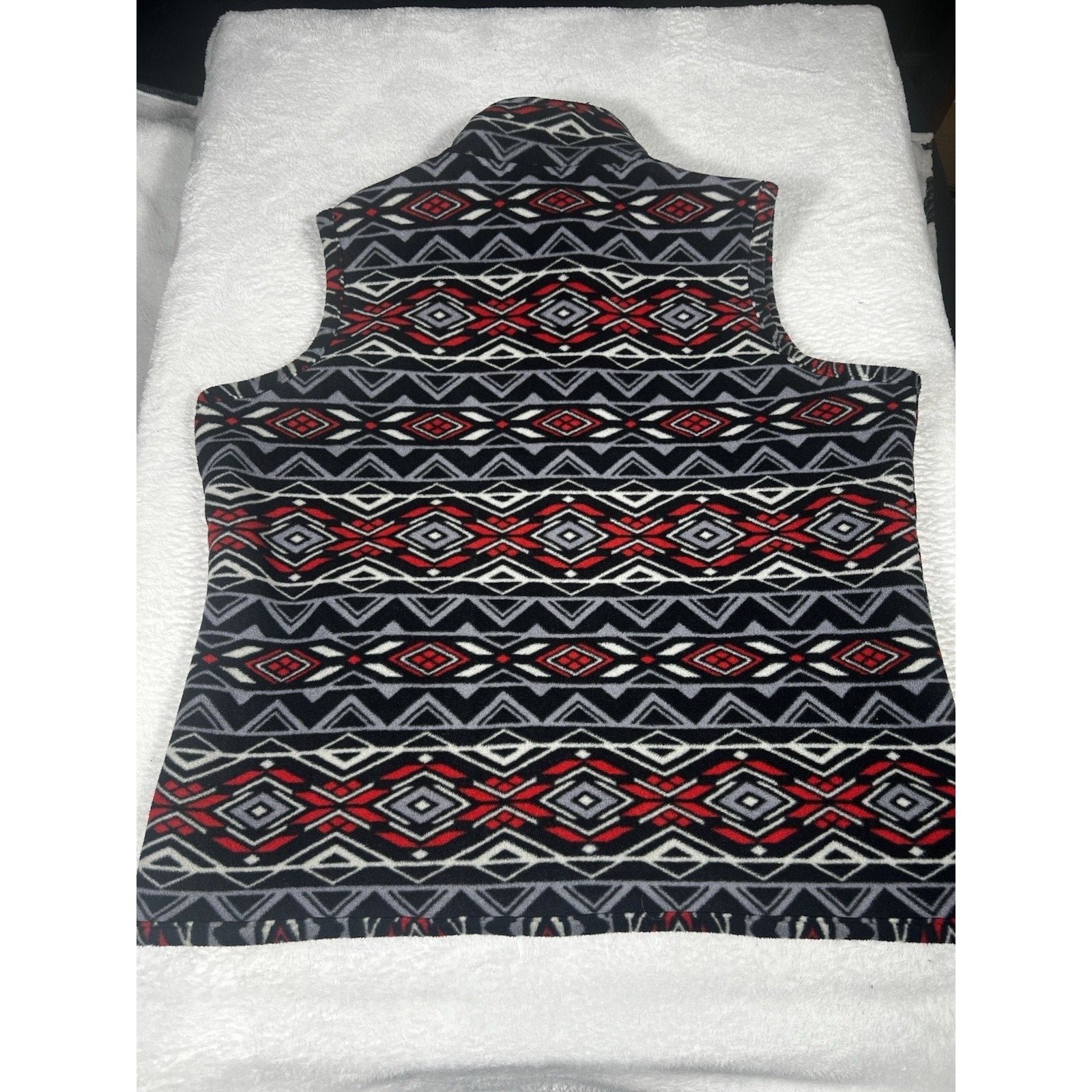 Jane Ashley Womens Multicolor Geometric Front Pockets Full Zip Vest Jacket Sz XL
