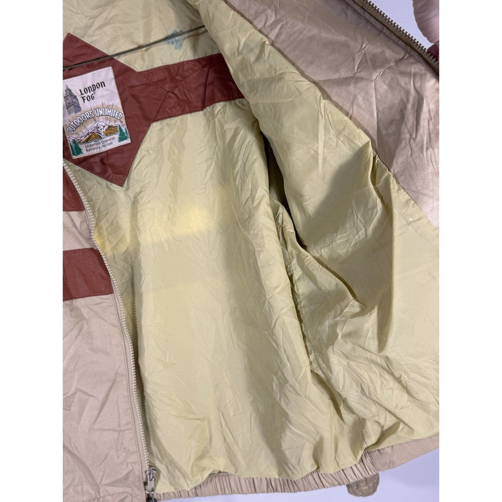 Vtg 1970s London Fog Outdoors Unlimited Striped Cafe Racer Jacket Tan Brown Sz M