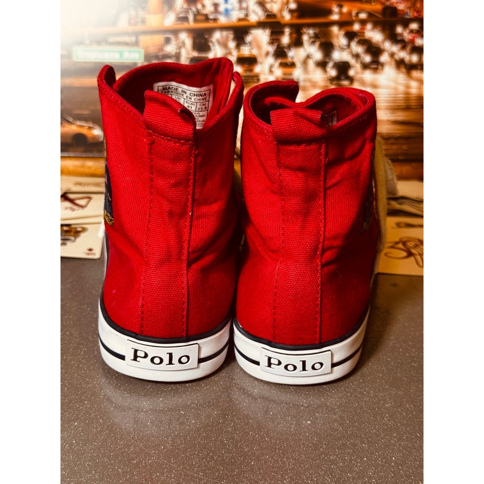 Polo Ralph Lauren Hamptyn Hi II Bear High Top Sneakers Red White Canvas Men’s 7