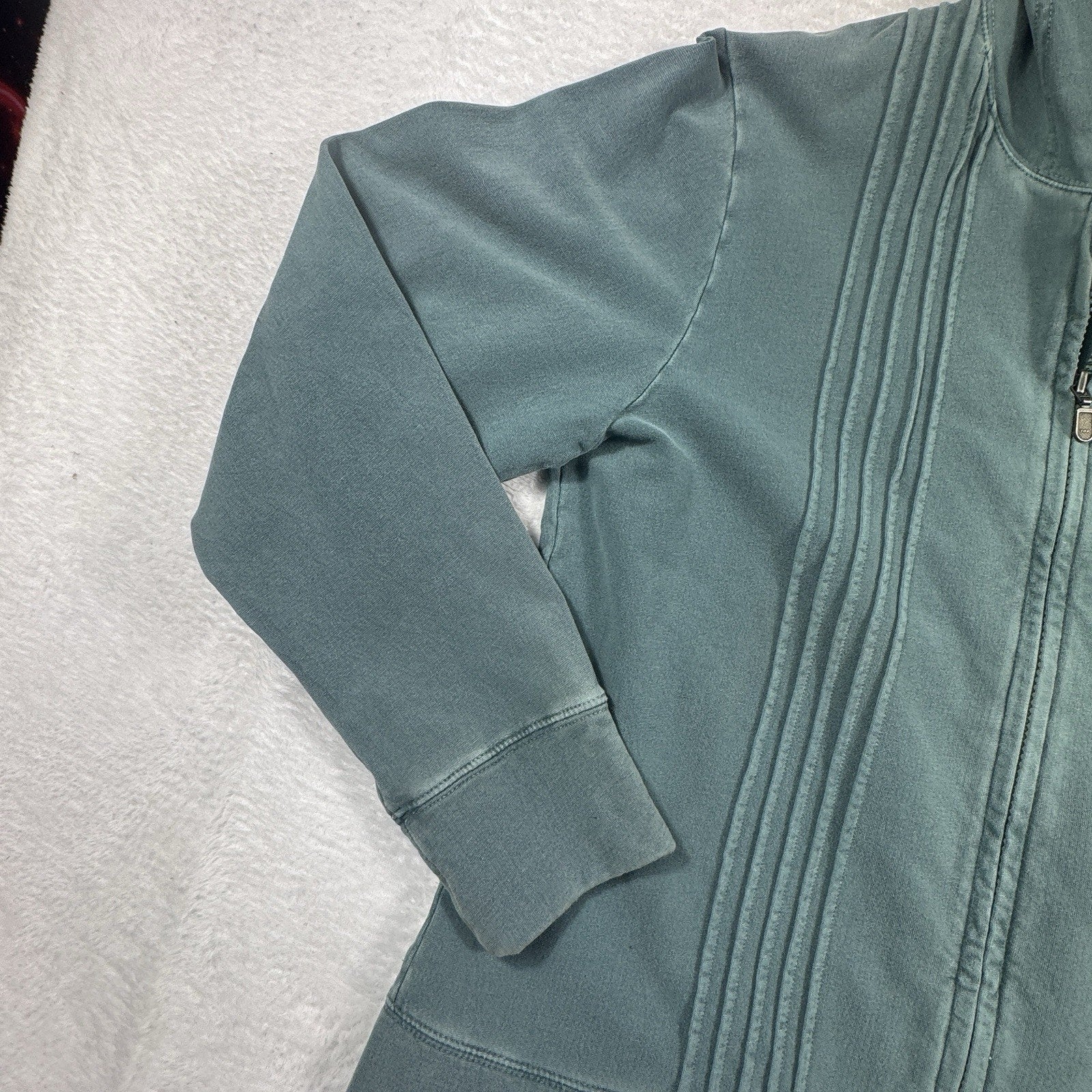 Woolrich Garment Dyed Full Zip Hoodie Womens M Blue Green Stretch Sweatshirt