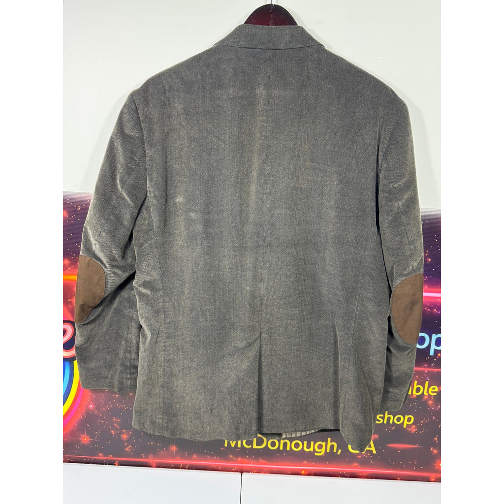 CHAPS Est. 1978 Gray Corduroy Sport Coat Blazer Mens 46R Elbow Patch Preppy Ivy