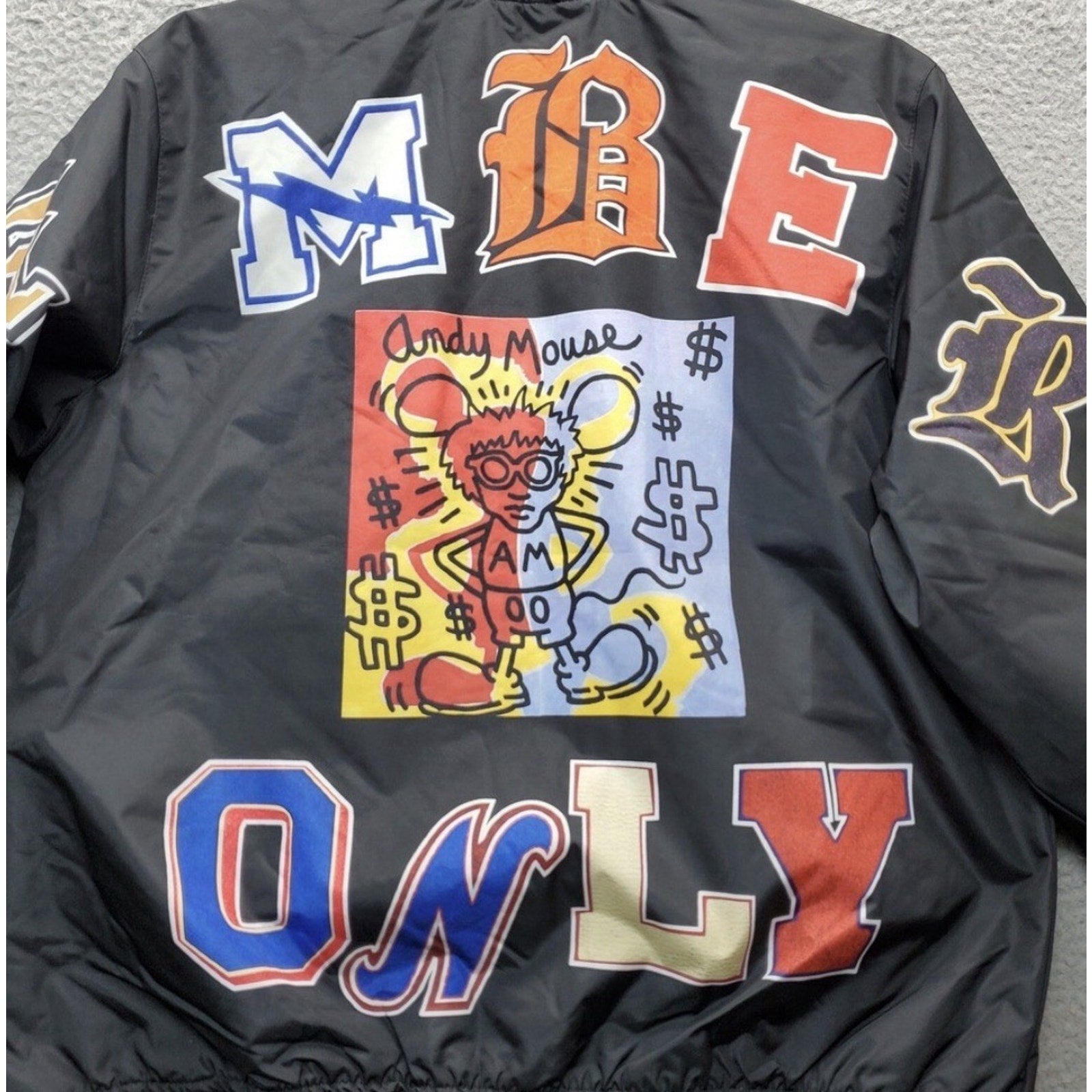 Rare Members Only x Keith Haring Bomber Jacket XL Black Tokyo Pop Andy Mouse NWT